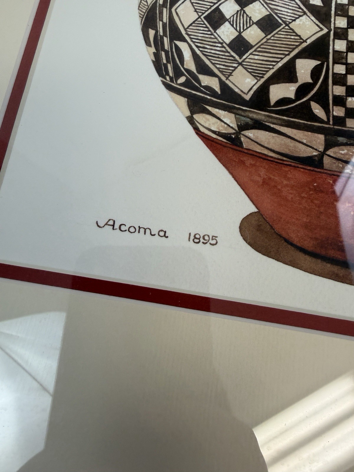 J. Walker Watercolor On Paper Acoma 1895 Southwestern Pottery Framed Matted