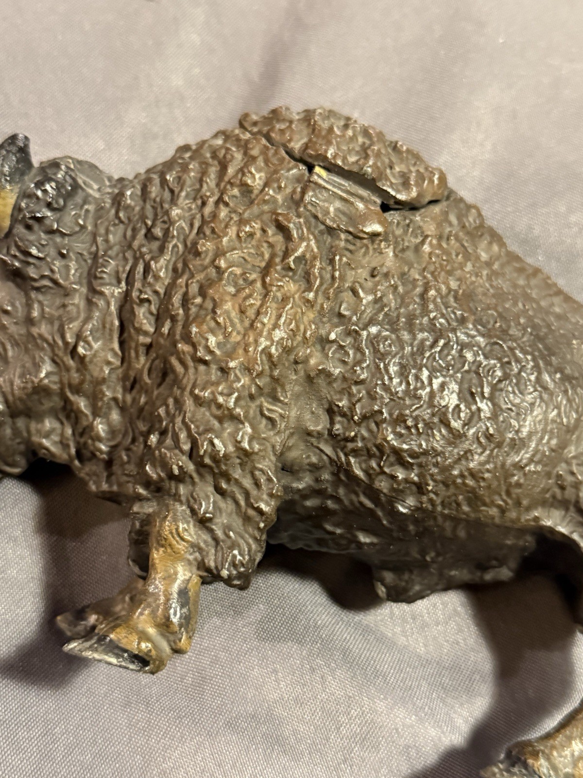 Antique Cold Painted Buffalo Inkwell Sculptural Desk Object w/ insert