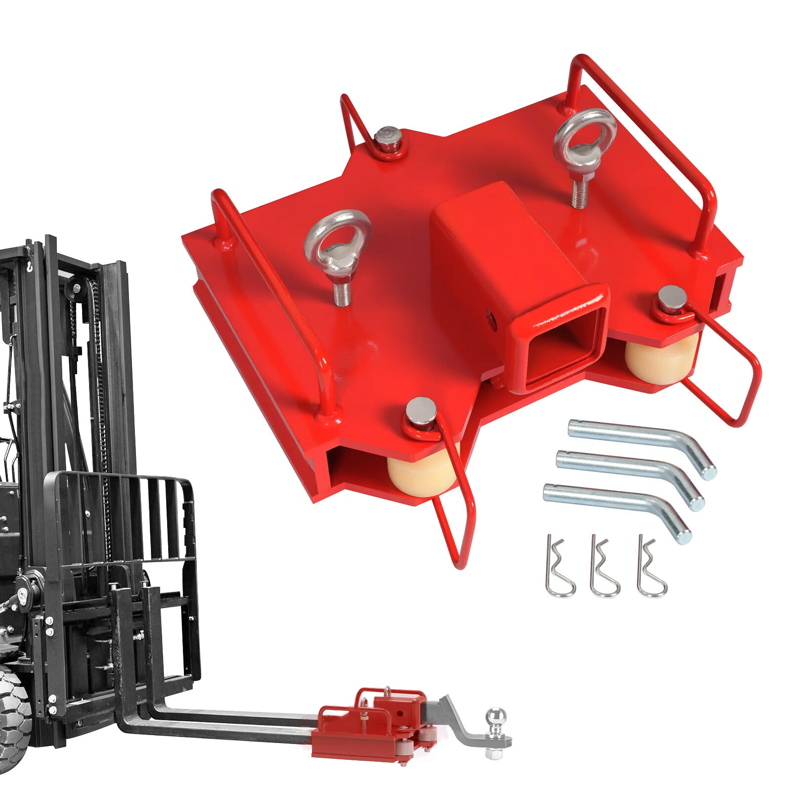 2'' Forklift Trailer Hitch Receiver Dual Pallet Forks Towing Adapter Attachment