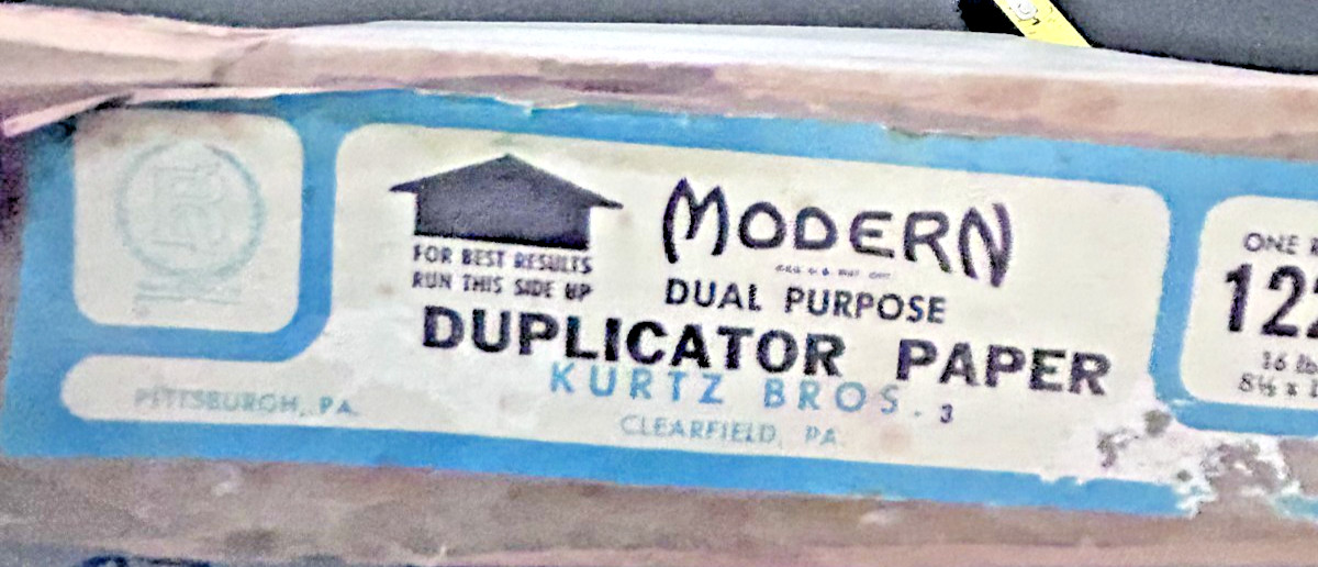 Vintage Kurtz Bros Duplicator Paper 8.5x11 16lb Pittsburgh PA