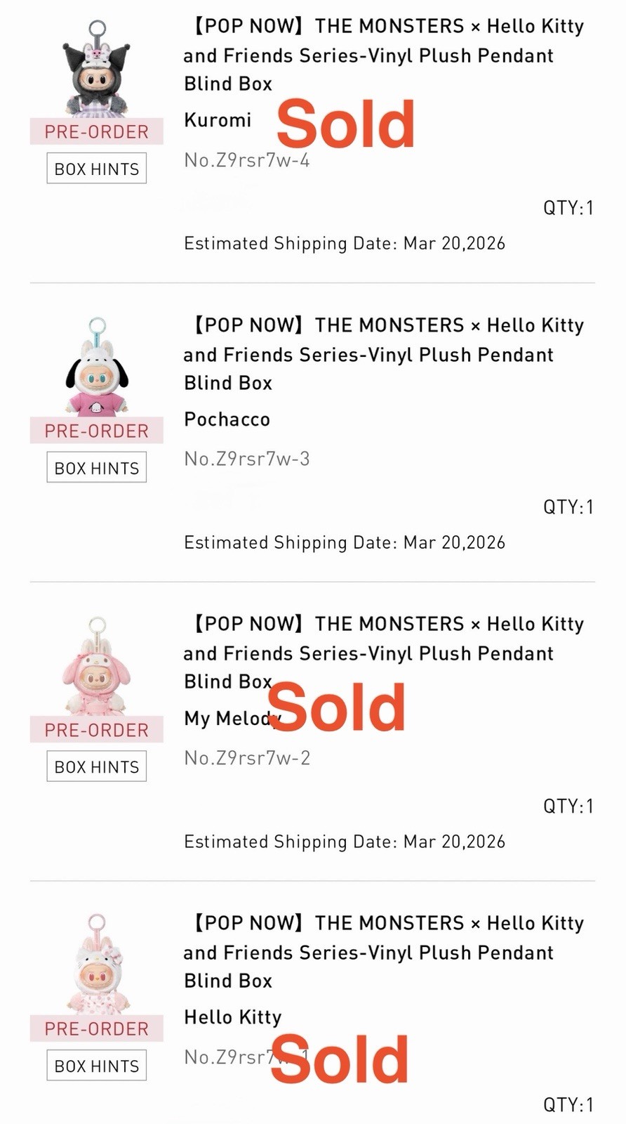 Authentic The Monsters x Sanrio Characters Series Blind Box Figures Plush Toy