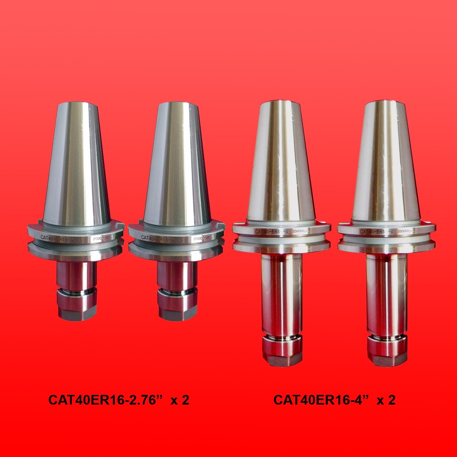 CAT40 ER16 Collet Chucks 4 Pcs w Proj. 2.76"-4" Balanced G2.5 @20,000 RPM Prime