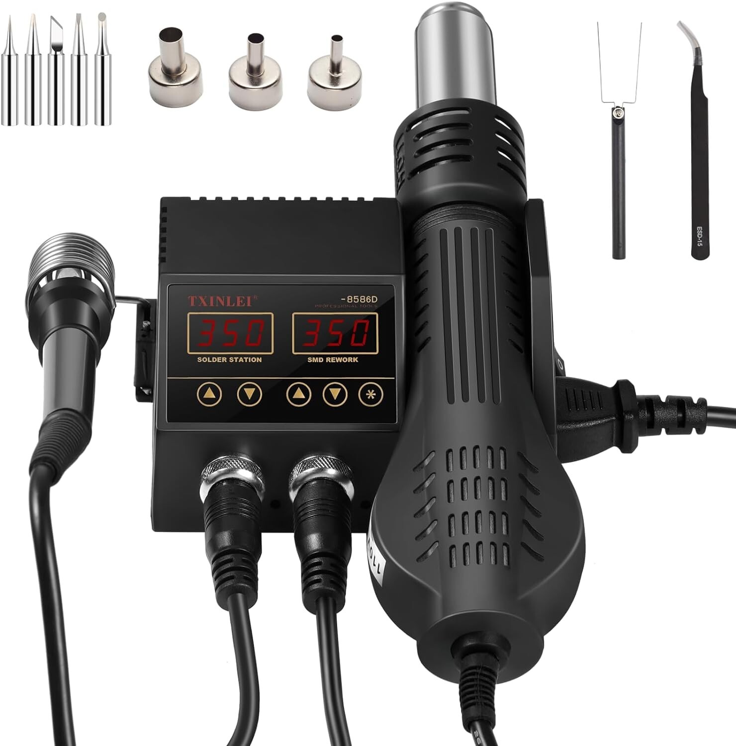 8586D Soldering Station 2 in 1 Functions Electric Iron SMD Hot Air Rework