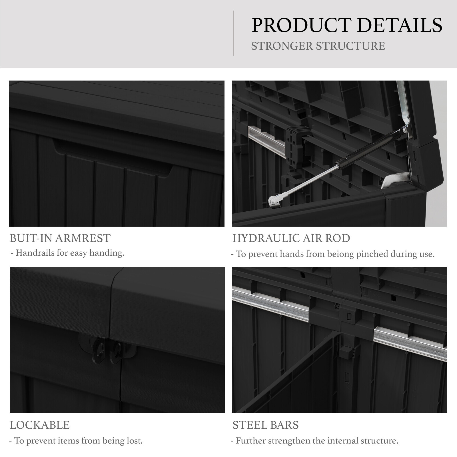 180 Gallon Deck Box Storage Outdoor Garden Patio Chest Organizer Furniture Black