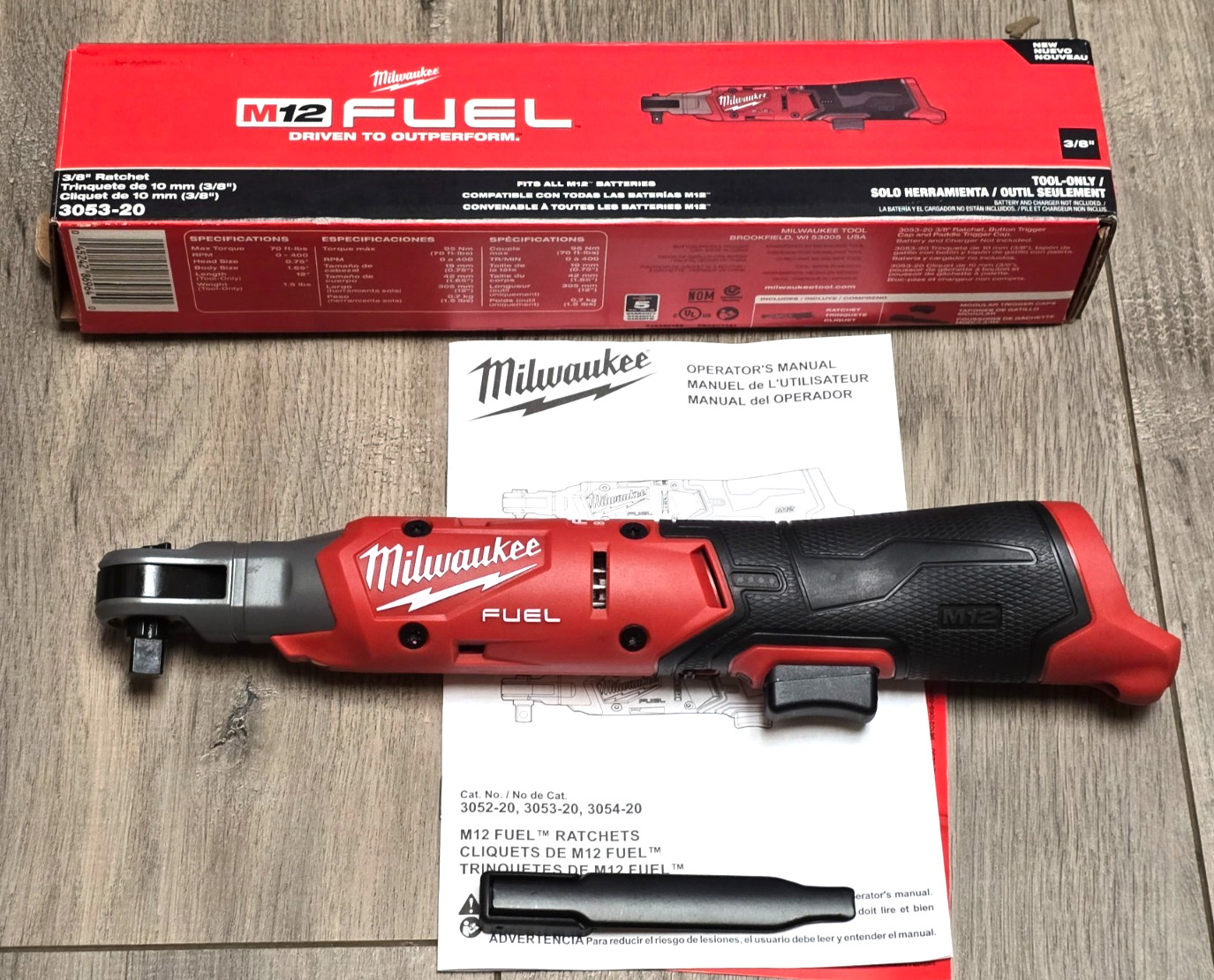 Milwaukee 3053-20 M12 FUEL 3/8" dr High Speed, 70 ft lb New Ratchet! Tool Only