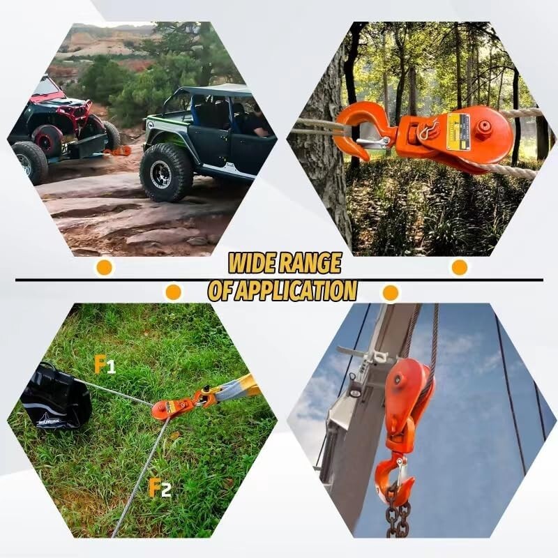 2 Ton Snatch Block with Hook, 3" Sheave for 3/8" Inch Wire Rope, 4400lbsfor Tow