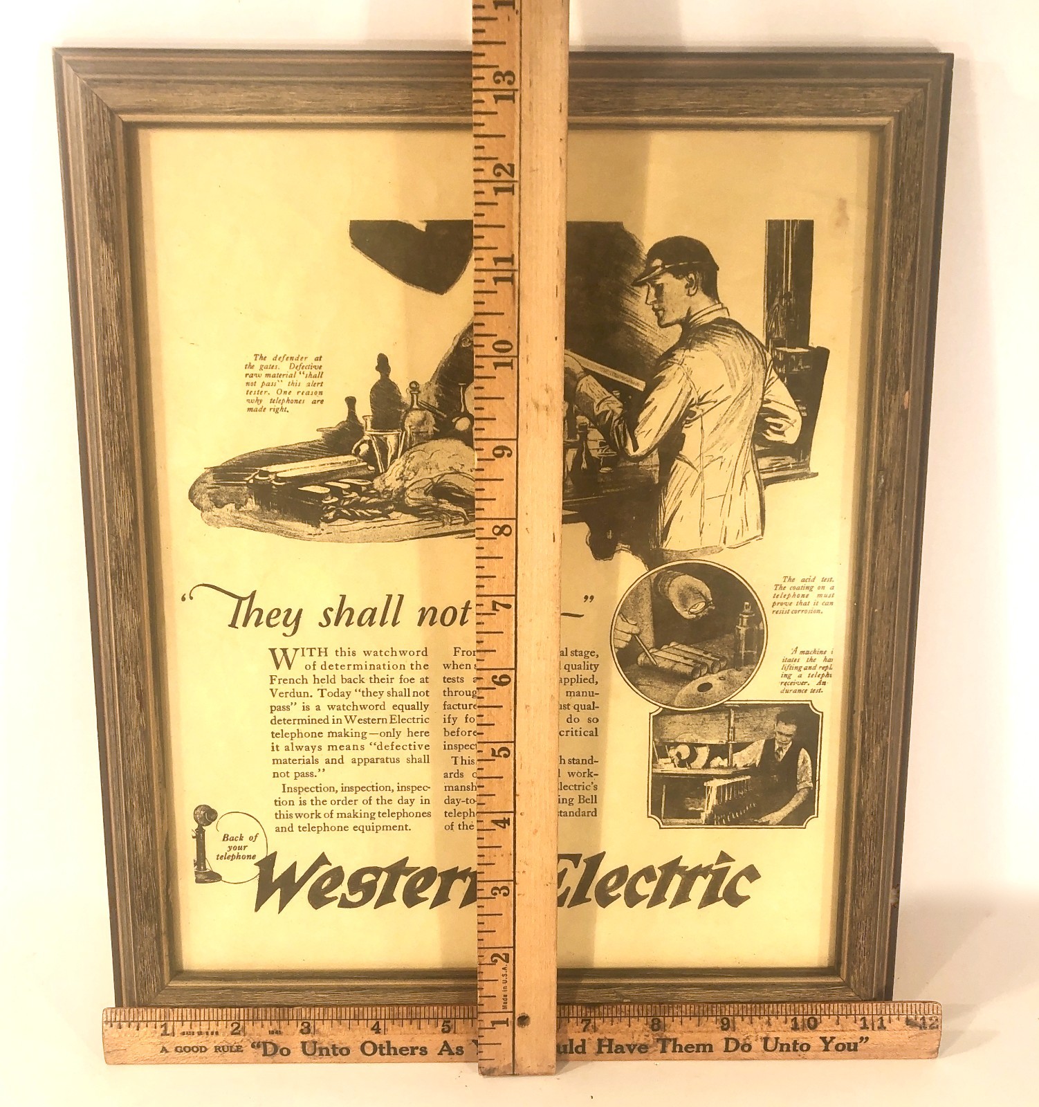Vintage Early 1900's Western Electric Framed Advertising 4 Candlestick Telephone