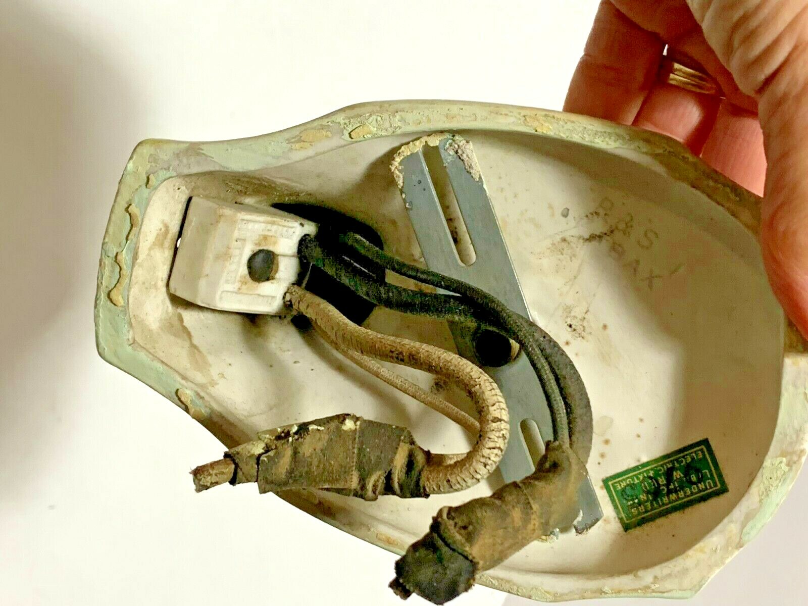 Vtg Deco White Porcelain Wall Light Fixture Pull Chain Outlet Sconce Bathroom