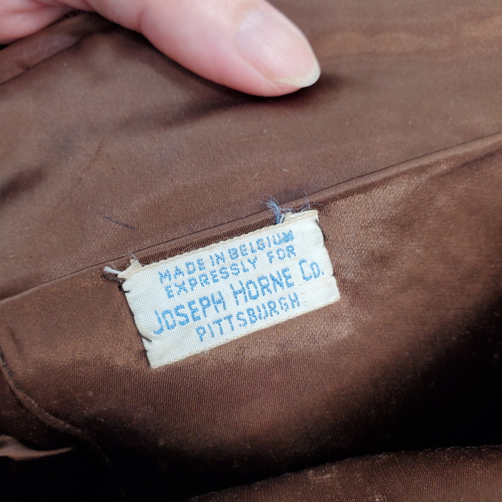 Joseph Horne Pittsburgh Belgium Brown Beaded Evening Bag Handle Twist Top Lock