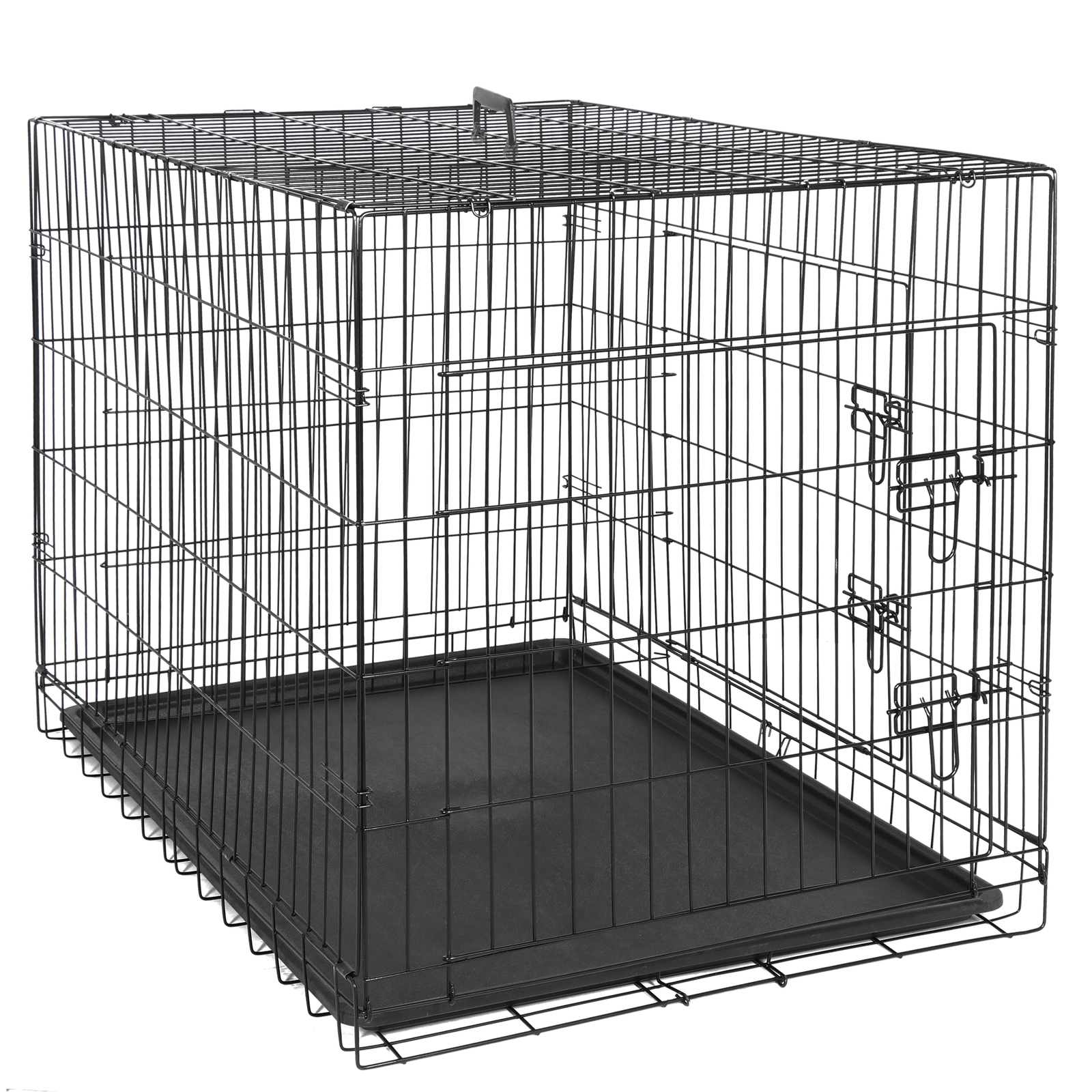 42" Large Dog Crate Kennel Folding Pet Cage 2 Door With Tray Indoor Dog House