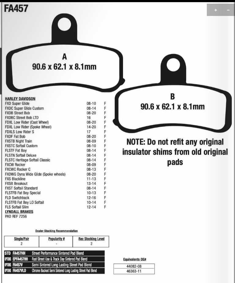 EBC FA457HH Sintered Brake Pads 1 Set for FRONT DYNA SOFTAIL 08 & Newer