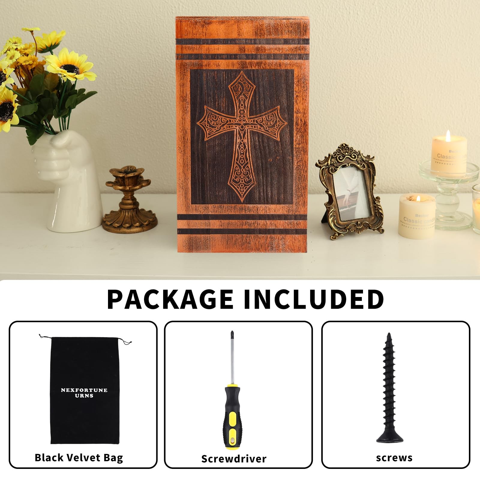 NEXFORTUNE Large Wooden Urns for Human Ashes Adult Large, Distressed Color