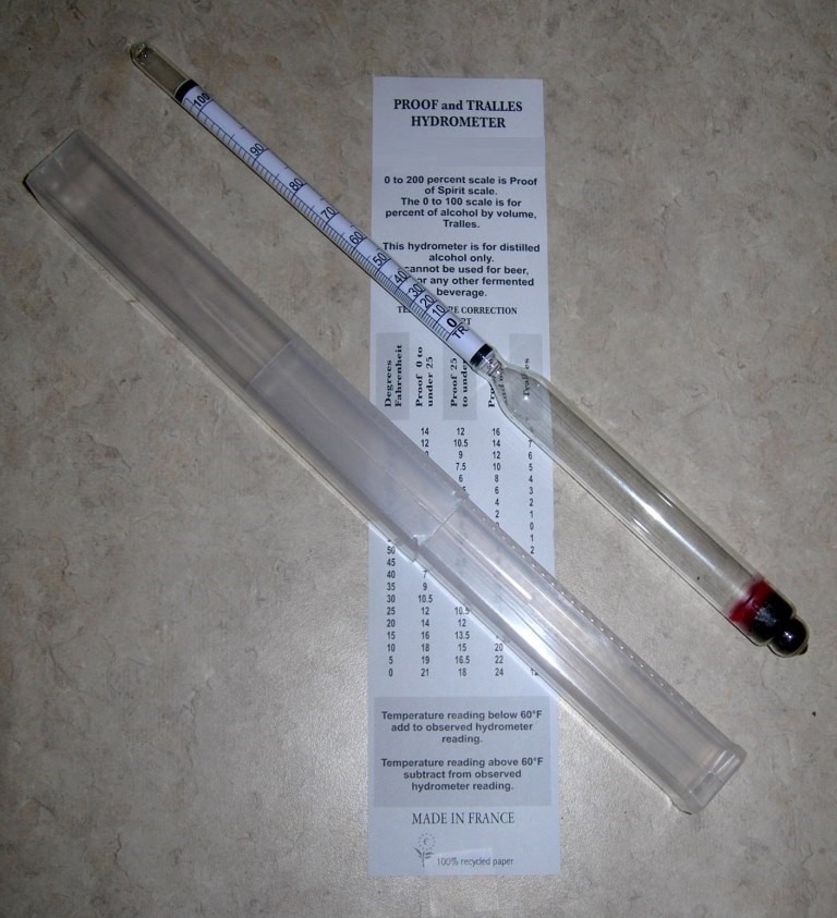 PROOF & TRALLE % ALCOHOL HYDROMETER for MOONSHINE STILL and DISTILLED SPIRITS