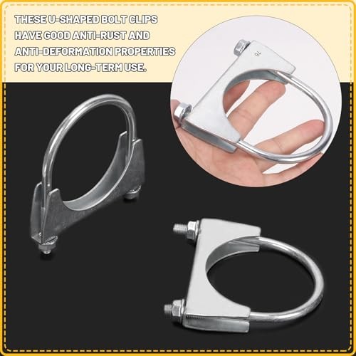 2Pcs (76mm) Exhaust U Clamps, U Bolt Muffler Clips, Silver Steel, Automotive 3"