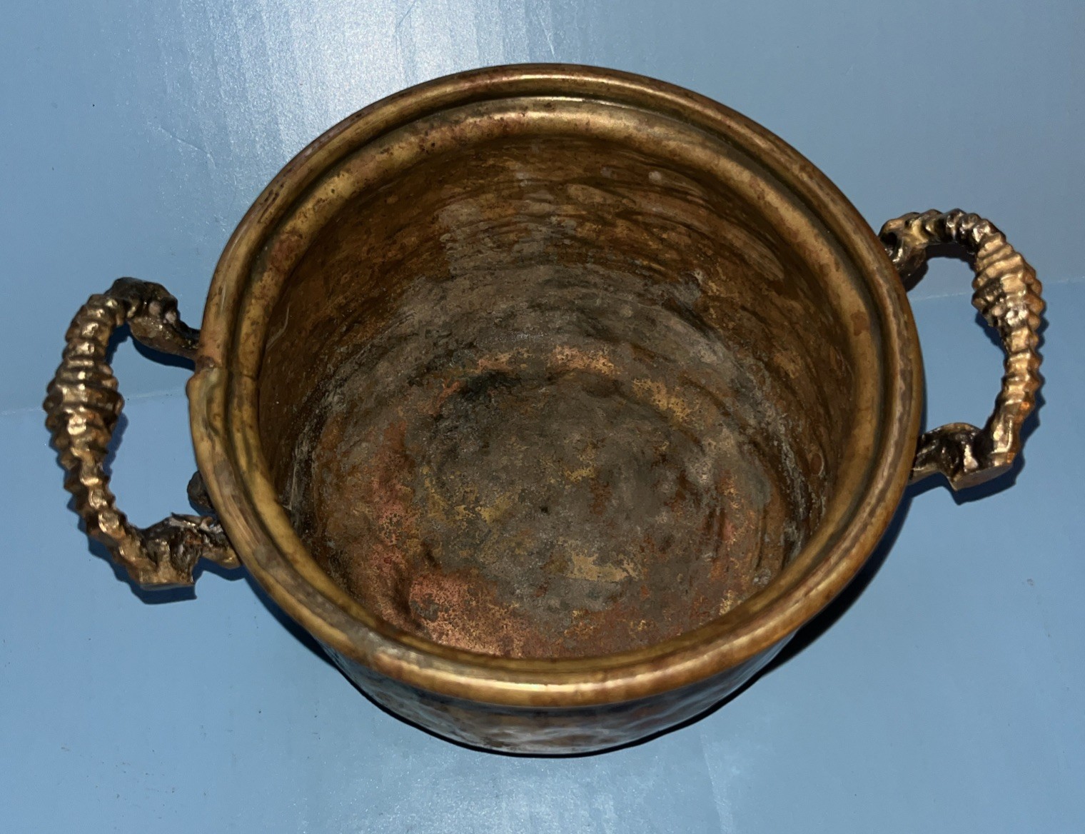 ANTIQUE Brass Planter with Lion Head Handles Round Flower Pot BEAUTIFUL