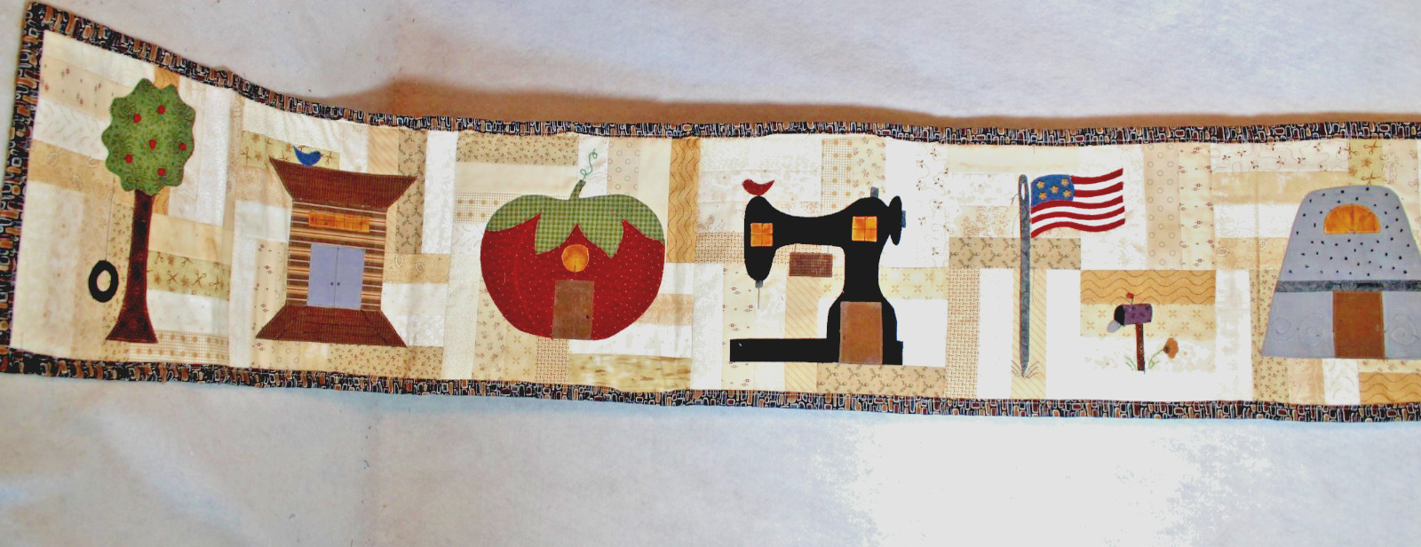 Sewing Table Runner Handmade Quilted Americana Thimble Spool Pincushion