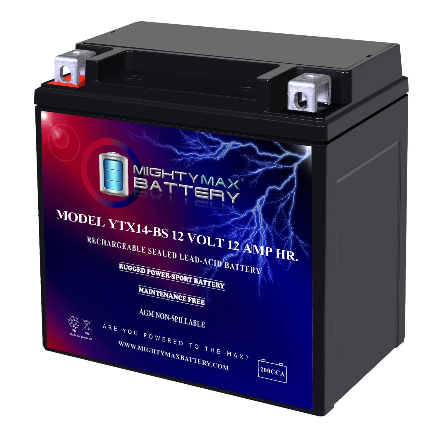 Mighty Max YTX14-BS 12V 12AH 200CCA Rechargeable SLA AGM Motorcycle Battery