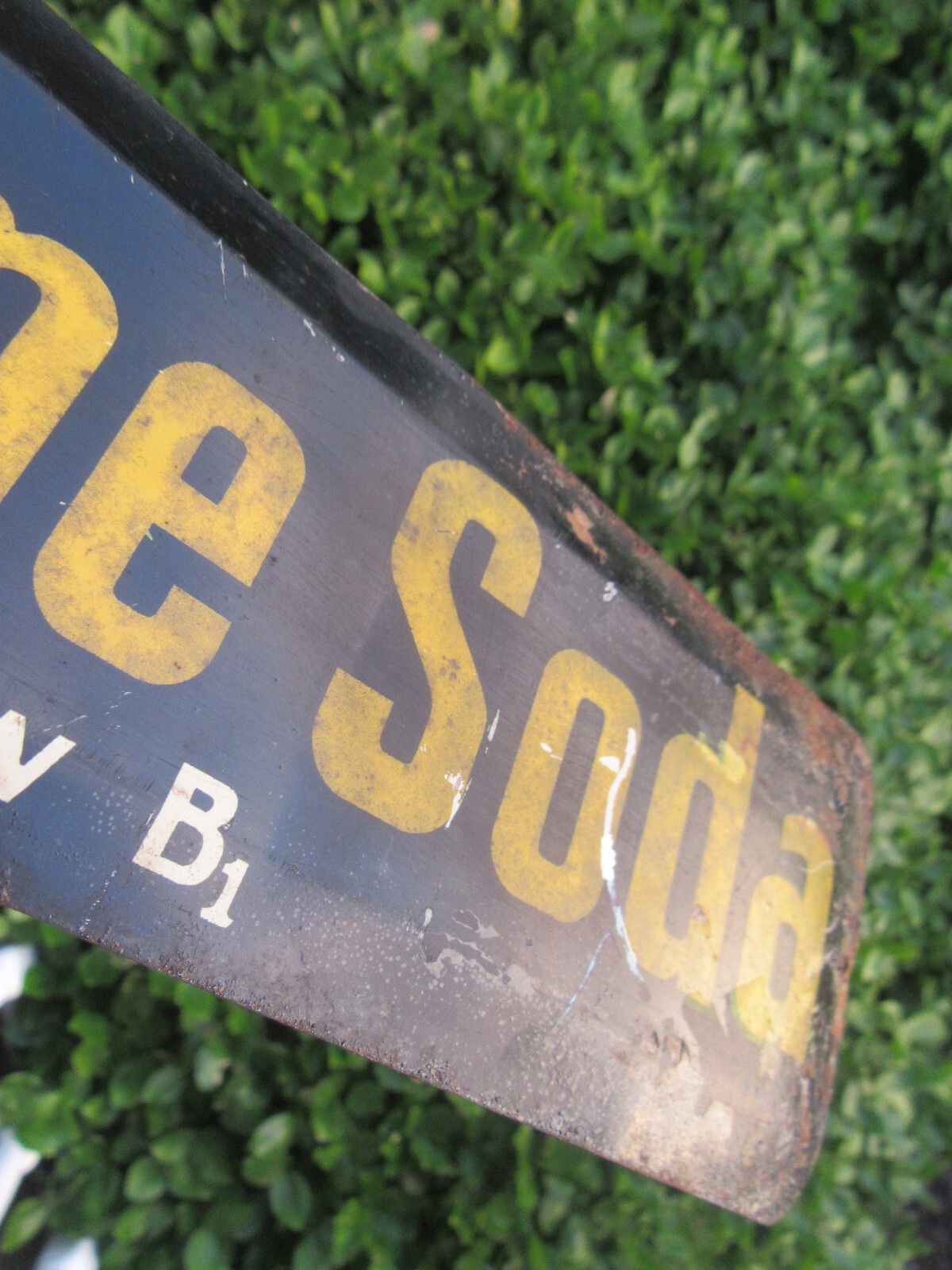 Vintage 1940's B-1 Lemon Lime Soda Tin Metal Door Push (16")