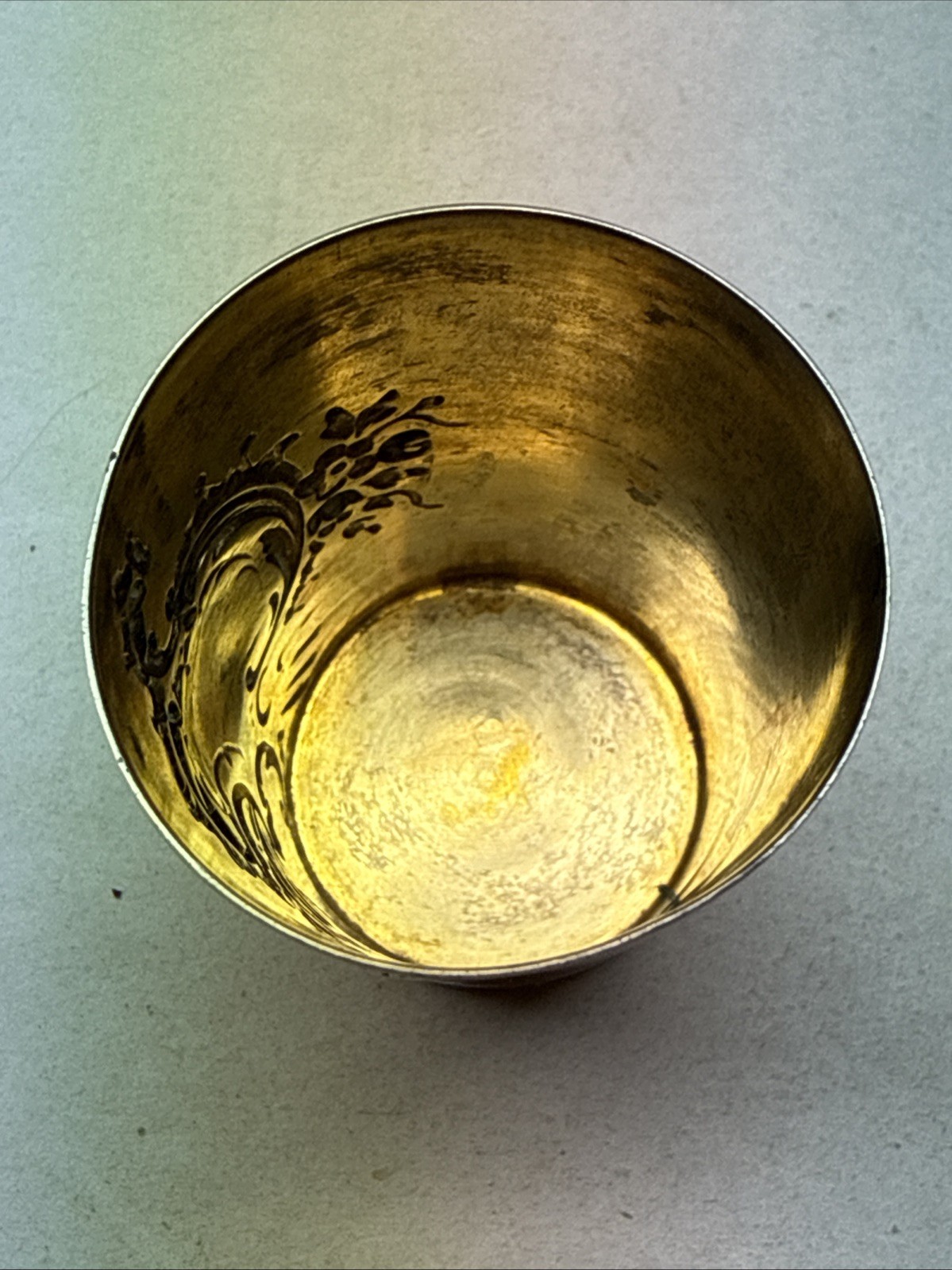 Antique Victorian Shot Glass Cup German 800 Sterling Silver Gebruder Kuhn ? Gold