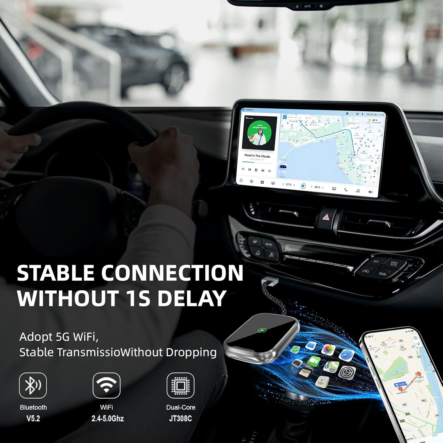 USB Wireless CarPlay Adapter For iPhone Apple Wireless Dongle Plug ＆Play Black