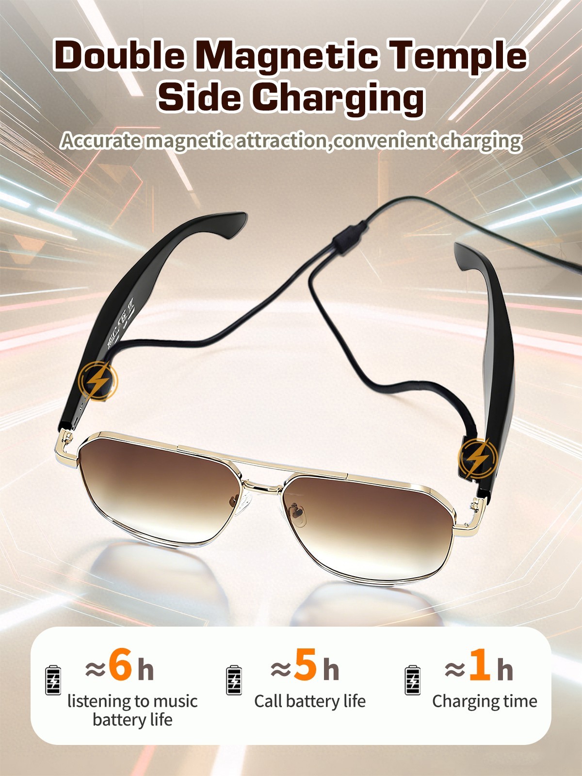 AI Smart Glasses for Men&Women Bluetooth Open-Ear Speakers for Music Call Work