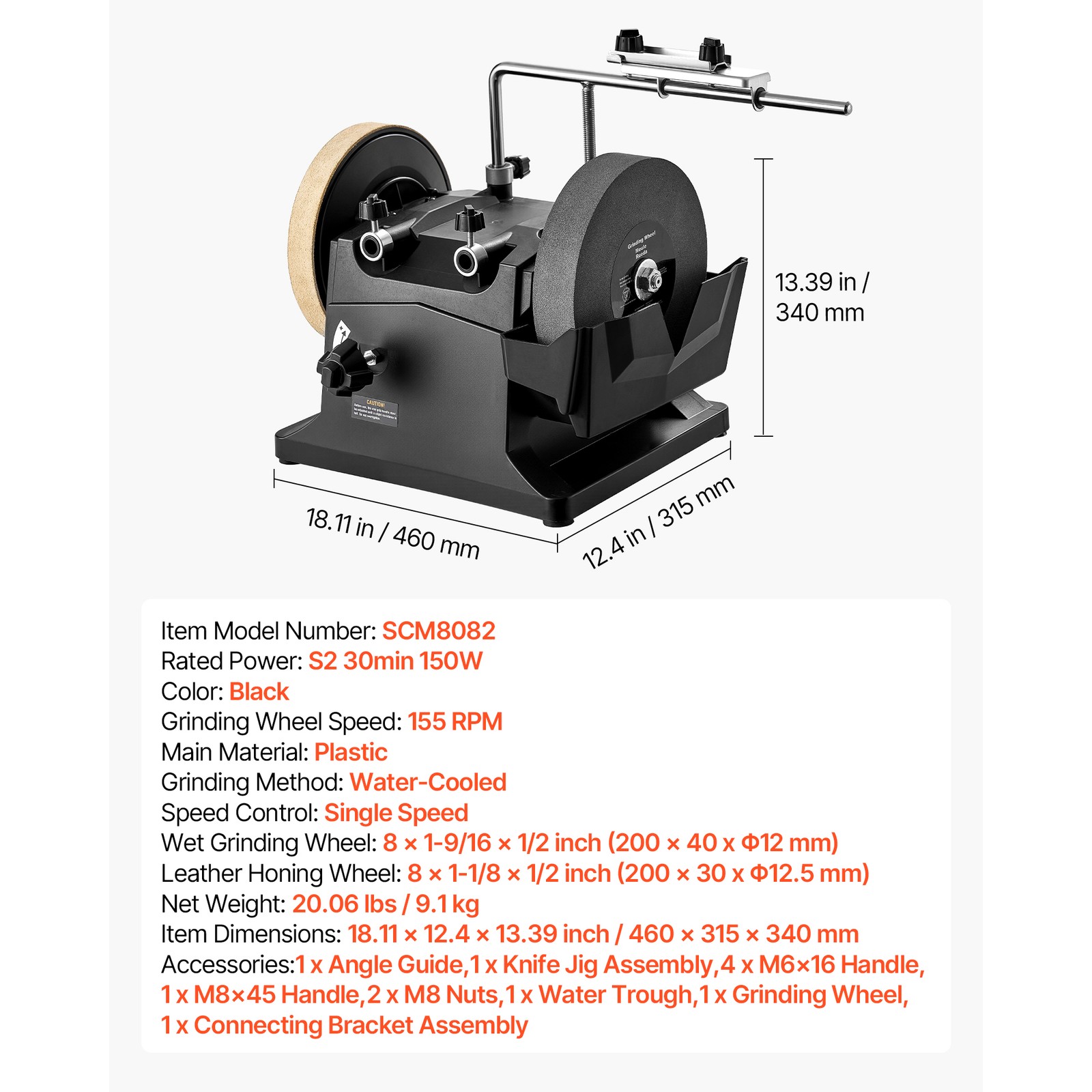 Uimoso 8-Inch Water-Cooled Wet Sharpening System 155RPM Bench Grinder for Blades