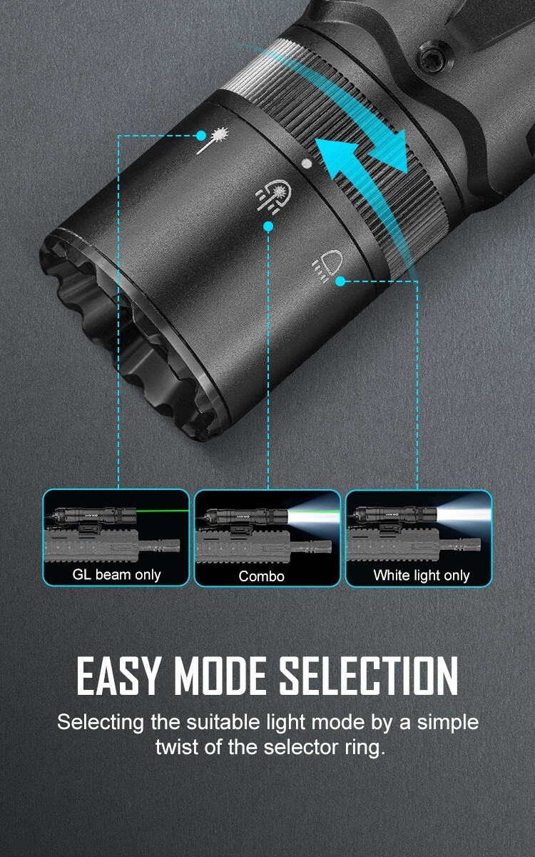 Olight Odin GL Mini 1000 Lumen Tactical Flashlight, White LED & Green Laser