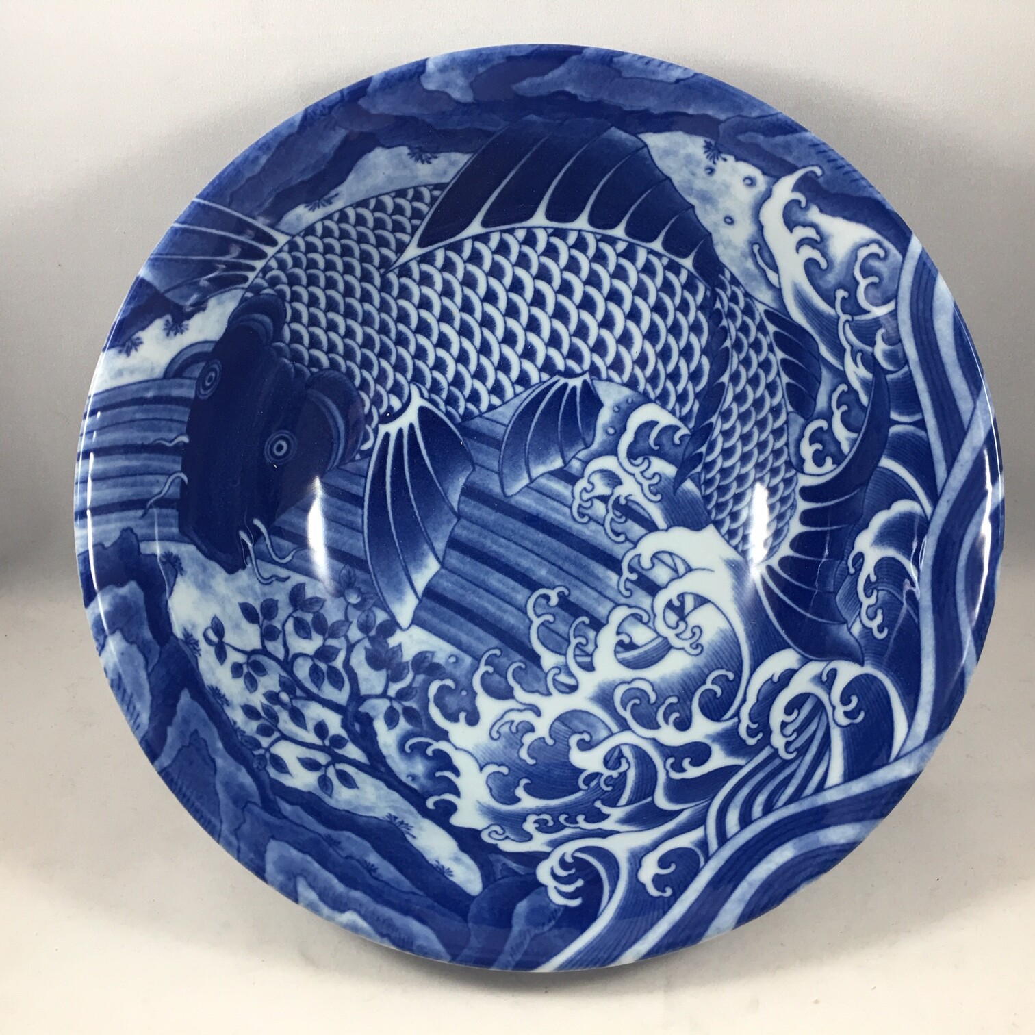 SET of 2 Japanese Ramen Soup Rice Bowl 8"D Porcelain Blue Koi Carp Made in Japan