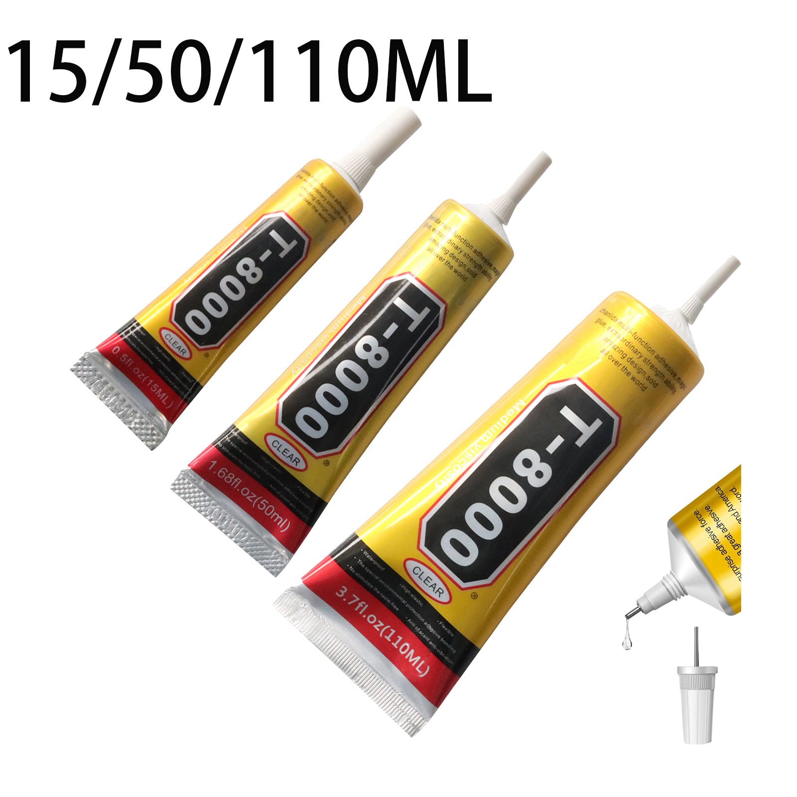 15/110ml T-8000 Clear Glue Needle Point Drill Phone Screen Repair Glass Jewelry
