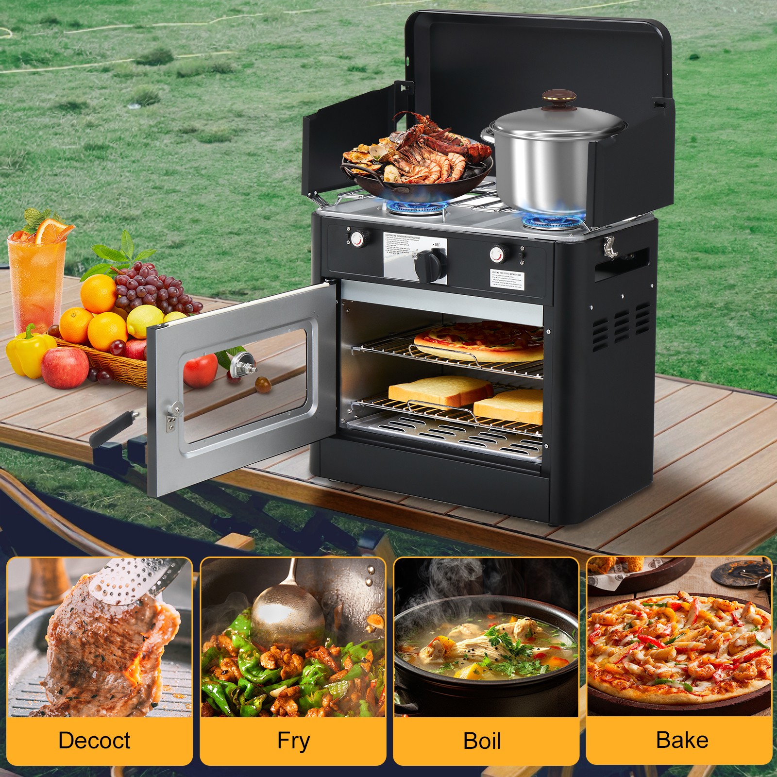 Outdoor Propane Oven Portable Camping Stove with Piezo Lgniter with Wind Panel