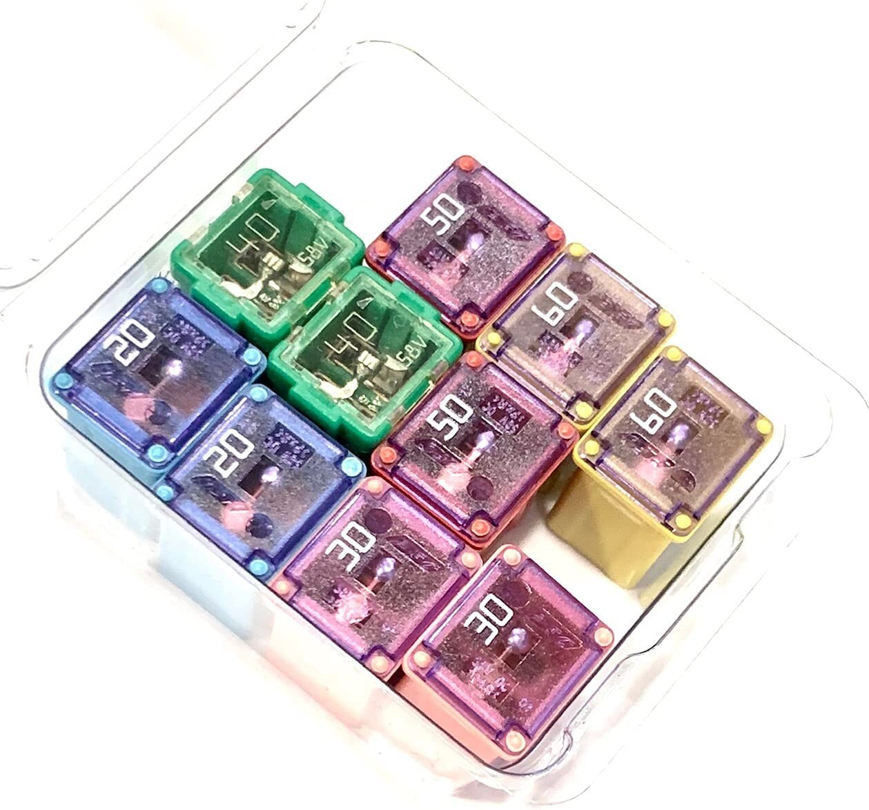 10 Pack! 2 of each 20a 30a 40a 50a 60a Automotive Low Profile Mini J case Fuses