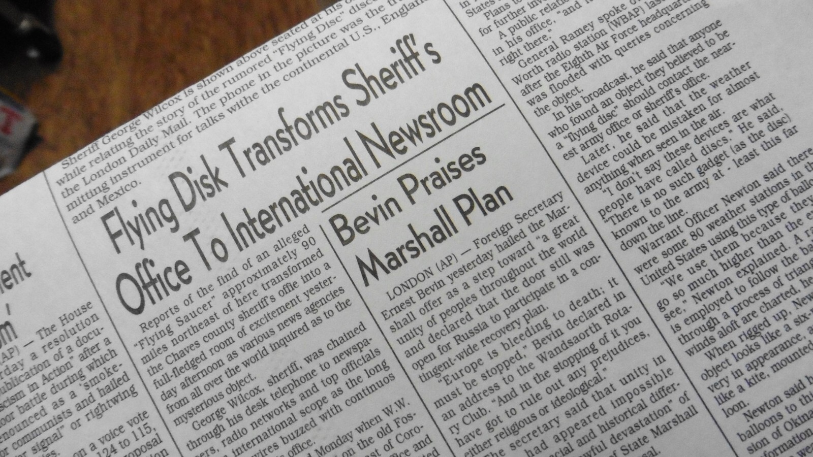 (A54-A) July 9 1947 ROSWELL DISPATCH Crash Newspaper Front Page UFO Disk Alien