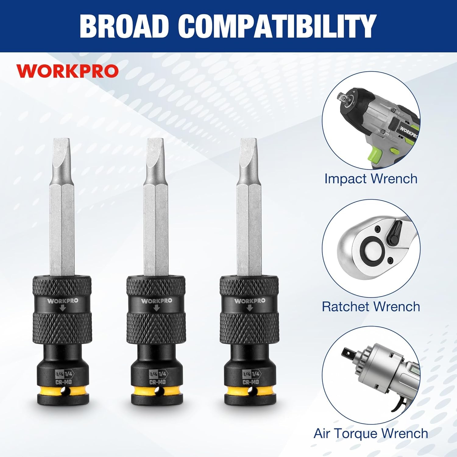 WORKPRO 1/4" Square to 1/4-in Hex Quick Release Impact Socket Adapter Bit Holder