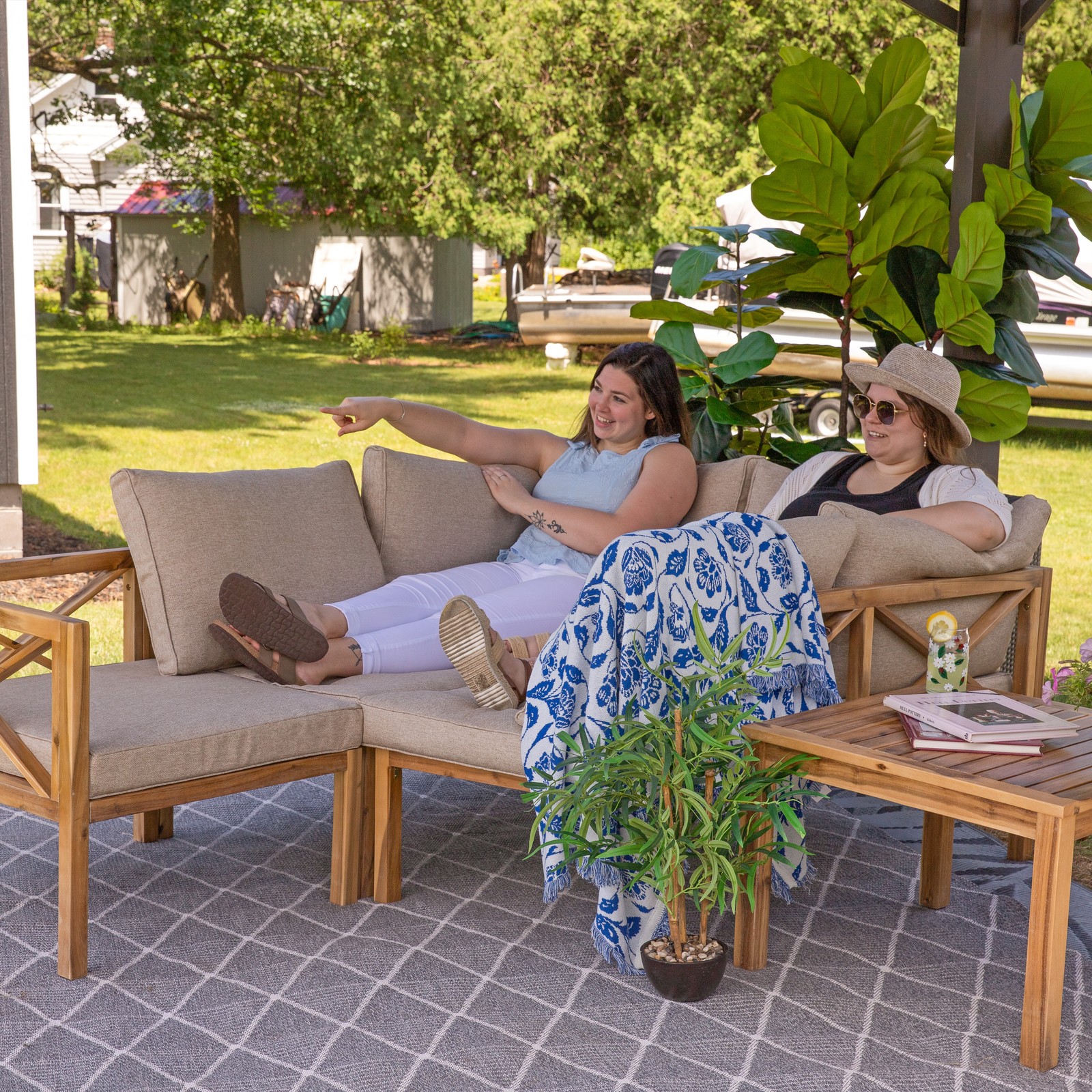 Edisto 4-Piece Acacia Outdoor Conversation Set - Light Brown by Sunnydaze