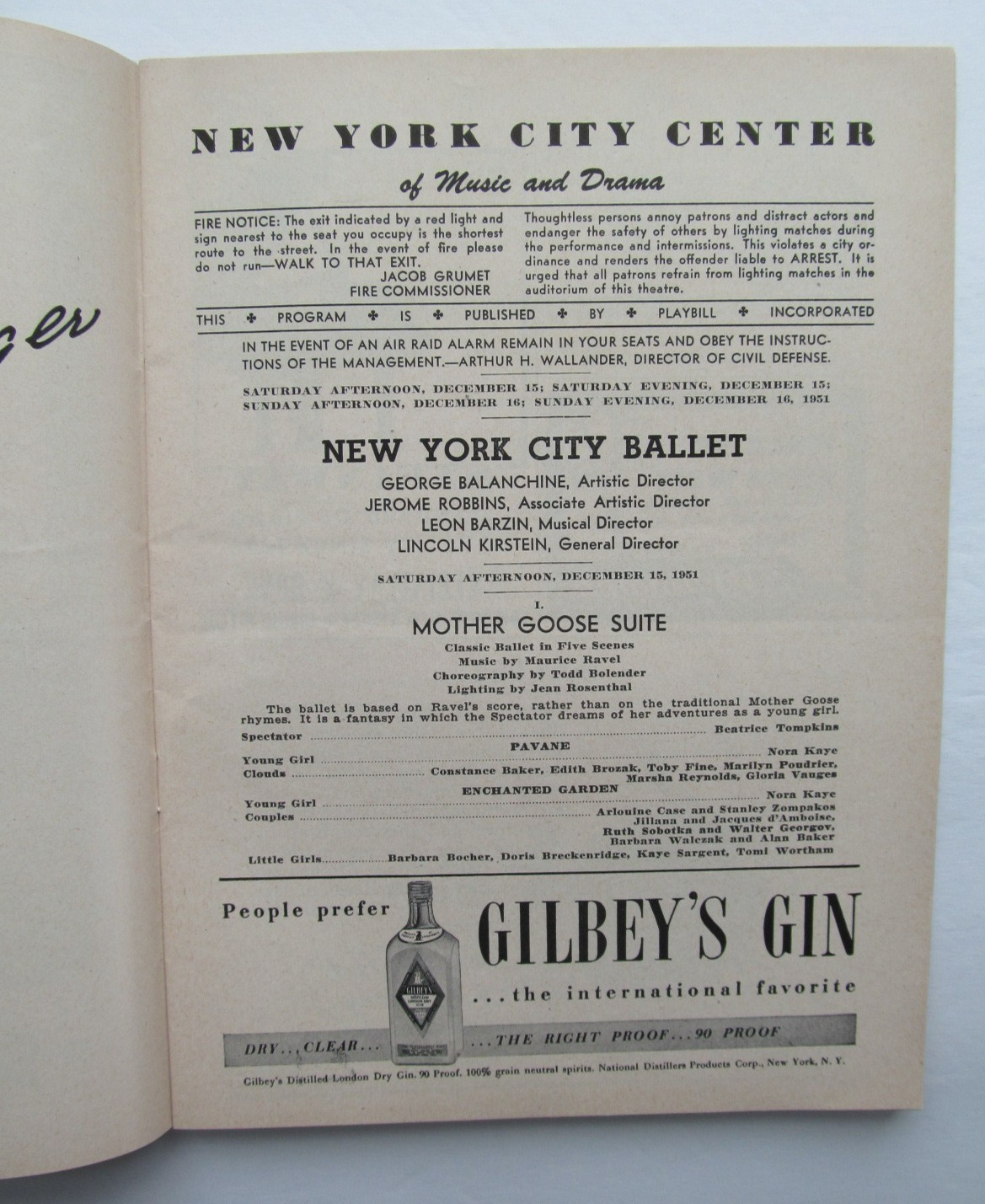 New York City Ballet Program - 1951 - Tallchief, Le Clercq, Balanchine, Robbins