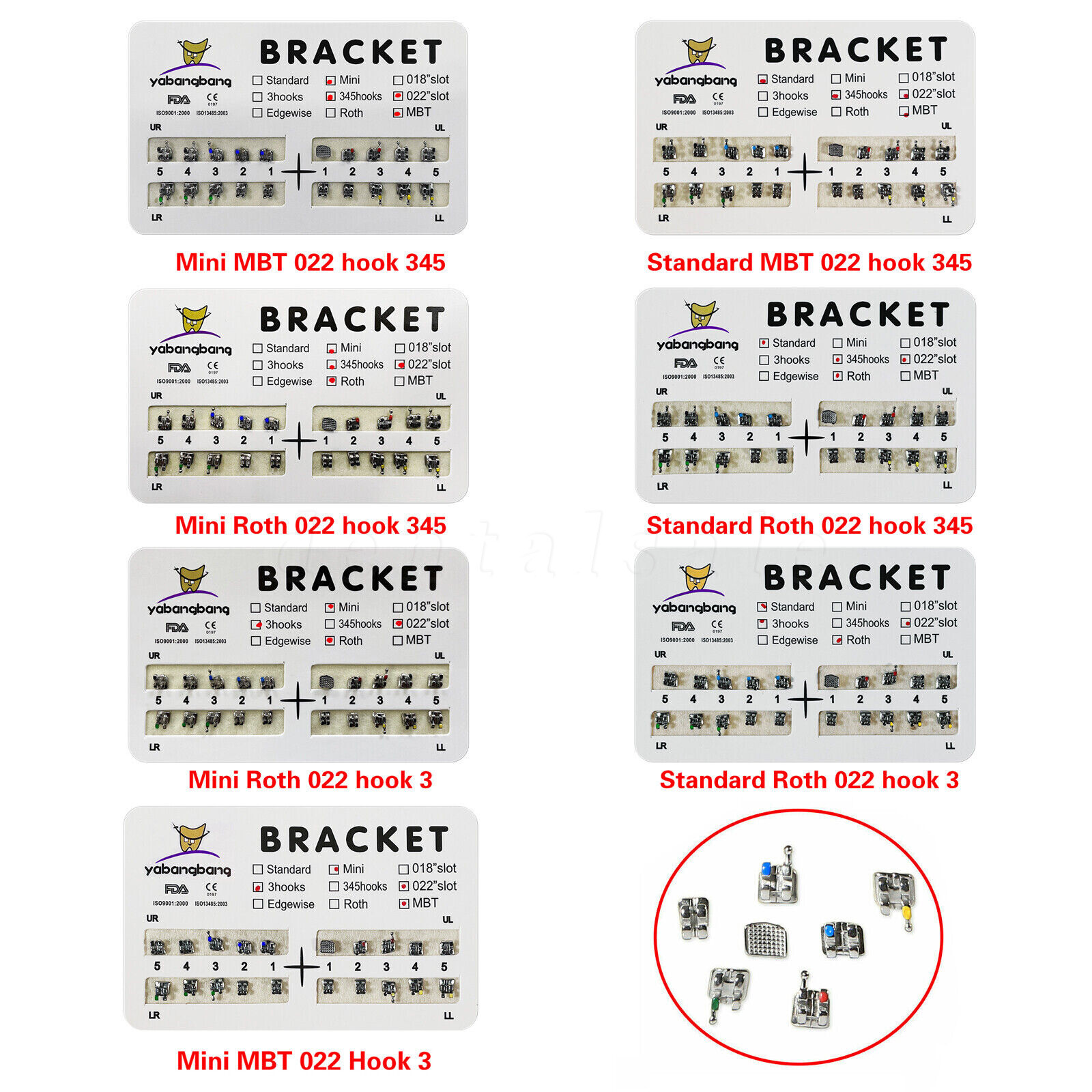 200pcs Dental Orthodontic Bracket Braces Roth/MBT 022" Slot 3/345 hooks Metal US