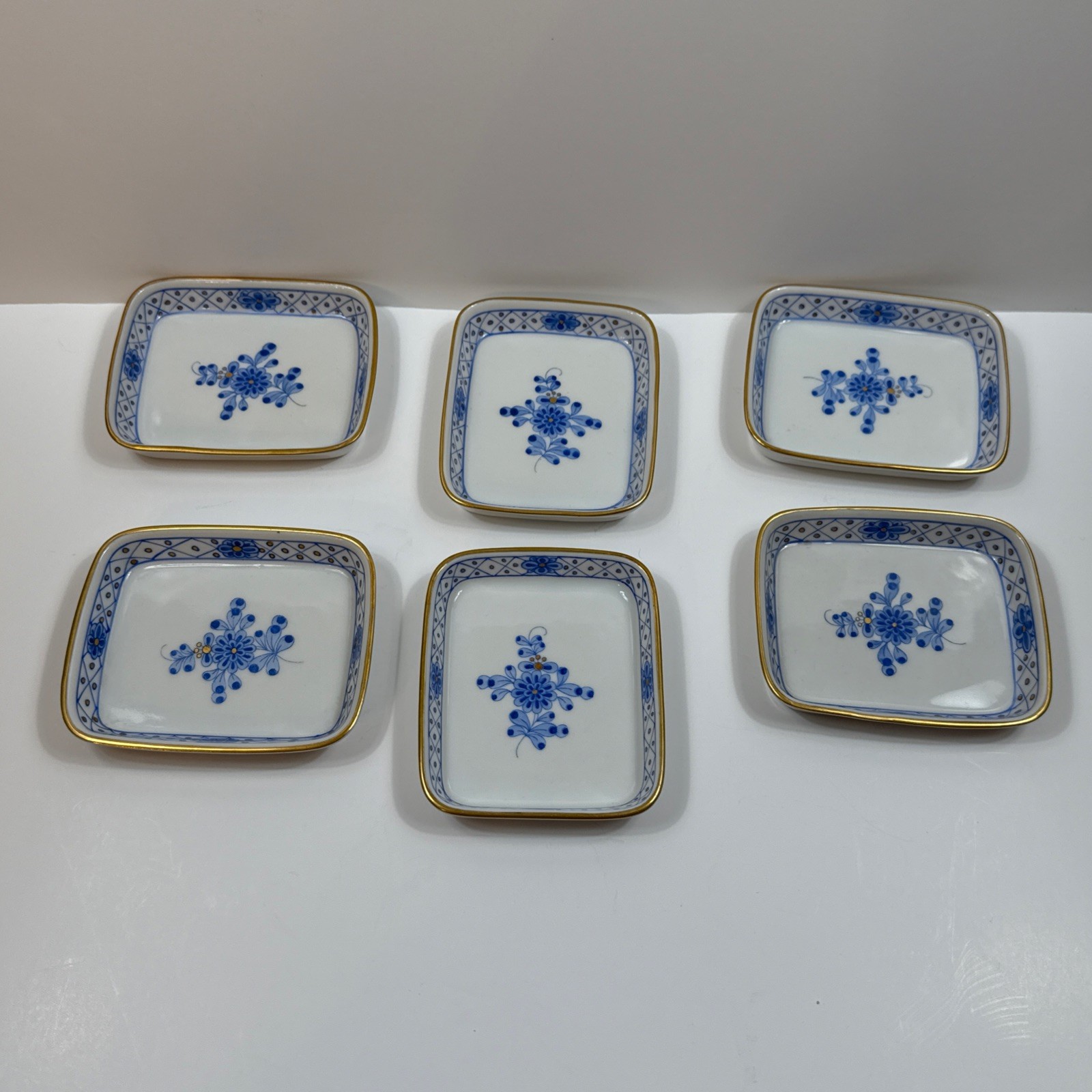Set of 6 Herend Waldstein Porcelain Miniature Rectangular Pin Trinket Trays