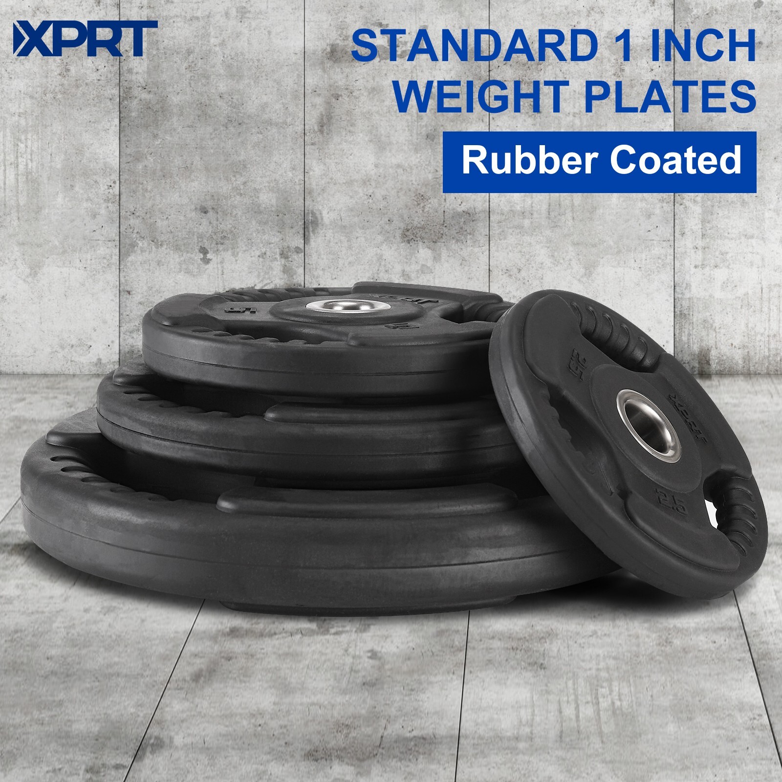 XPRT Fitness Standard Weight Plates 2.5-45lb Rubber Coated Triple-Grip Home Gym