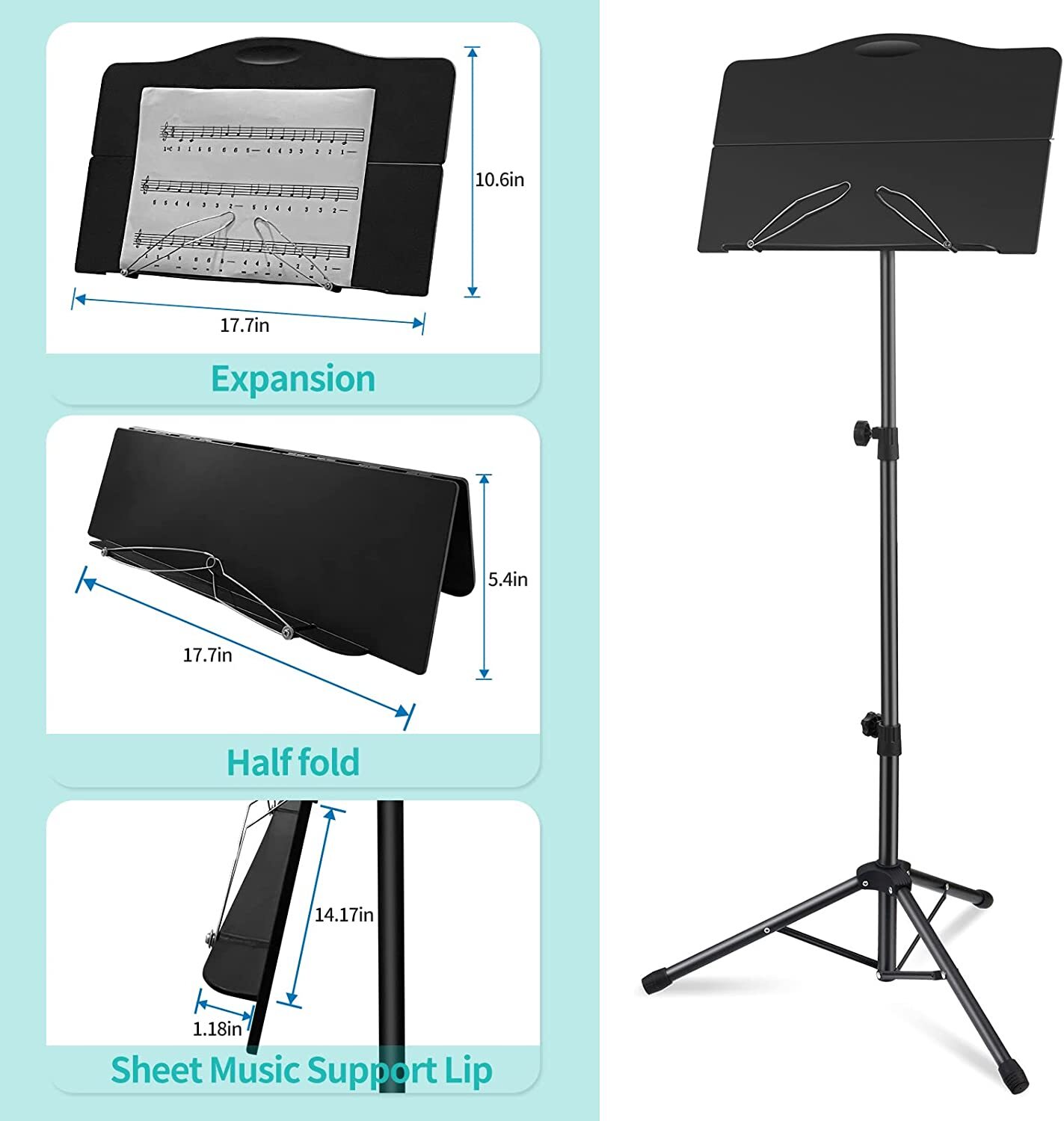 Sheet Music Stand Professional Portable Music Stand Carrying Bag Folding Black