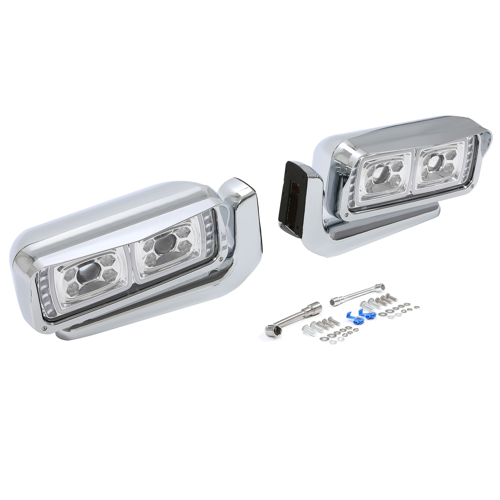 LED Signal Chrome Projector Headlights w/Mounting Arms For Peterbilt 359 379 389