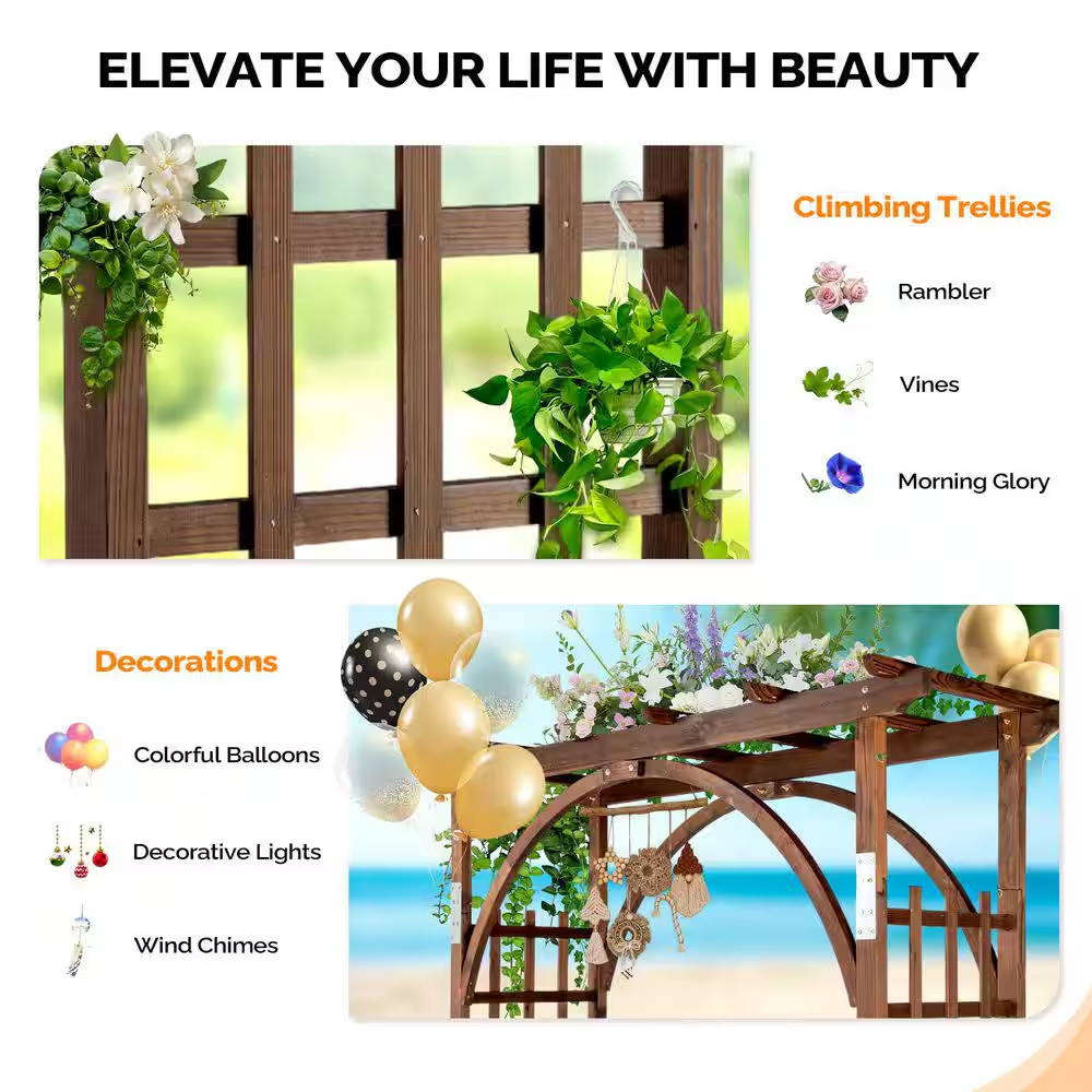 85 In. X 63 In. Tan Wood Garden Arbor with Door