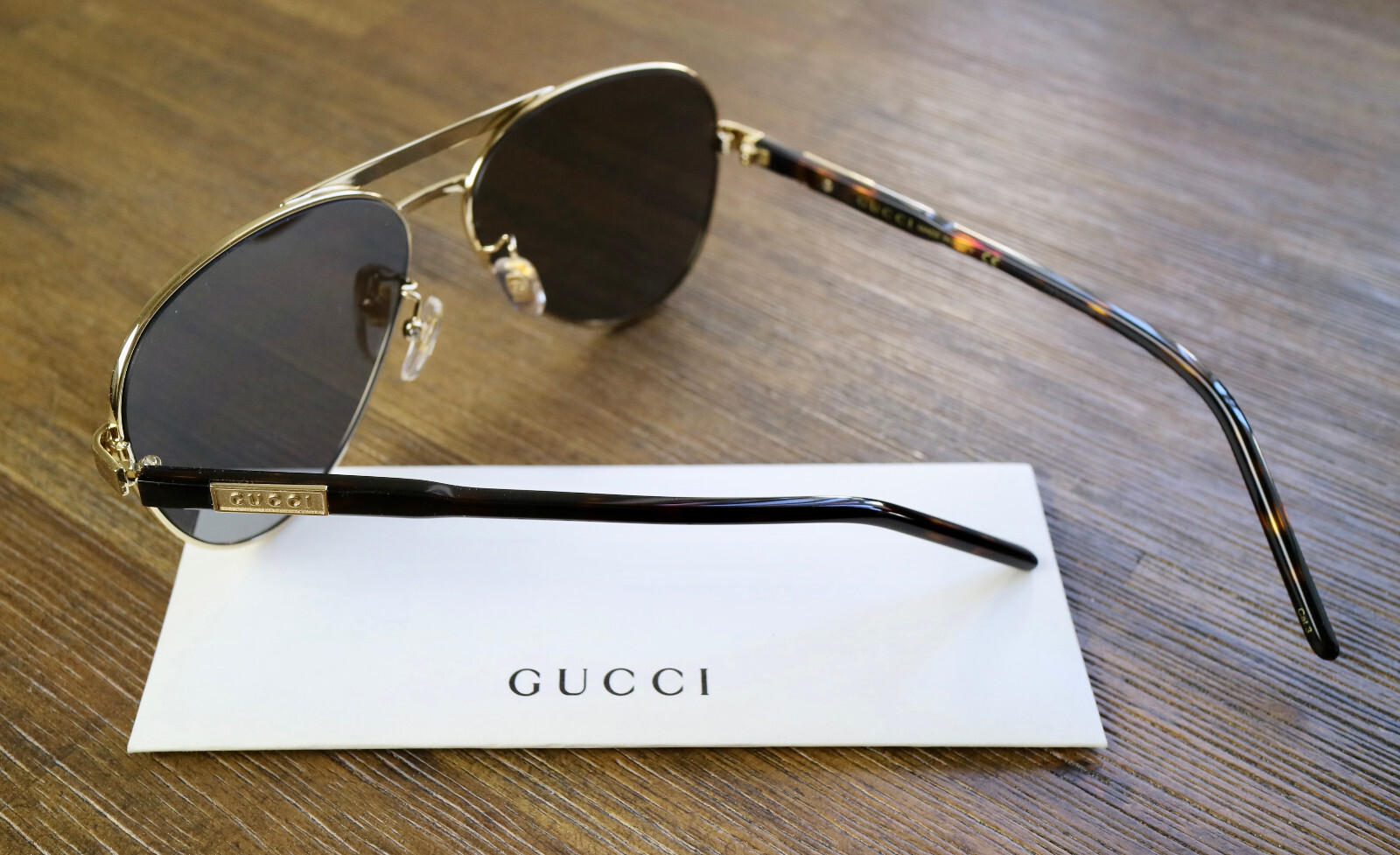 Gucci GG1163S 001 Aviator Sunglasses in Gold/Dark Havana and Gray Lens