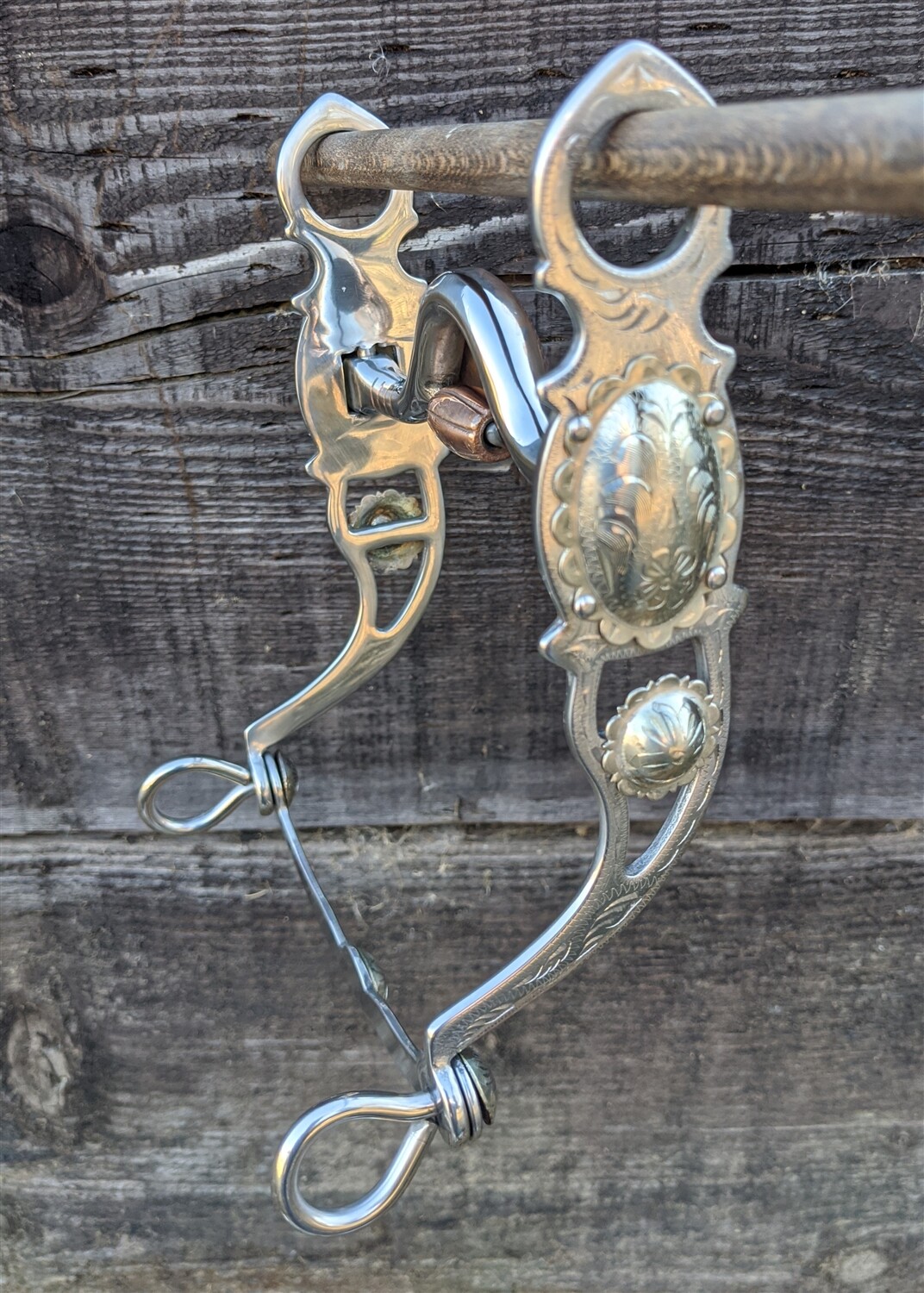 Western Silver Show Bit - Oval Concho - Copper Hood & Roller - 5 Inch Mouth