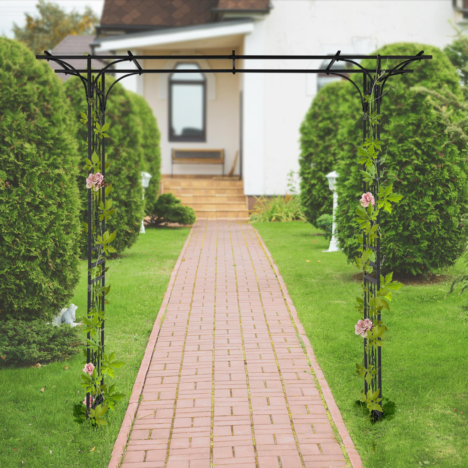 Outdoor Garden Arch Flowers Climbing Plants Trellis Metal Wedding Archway Black