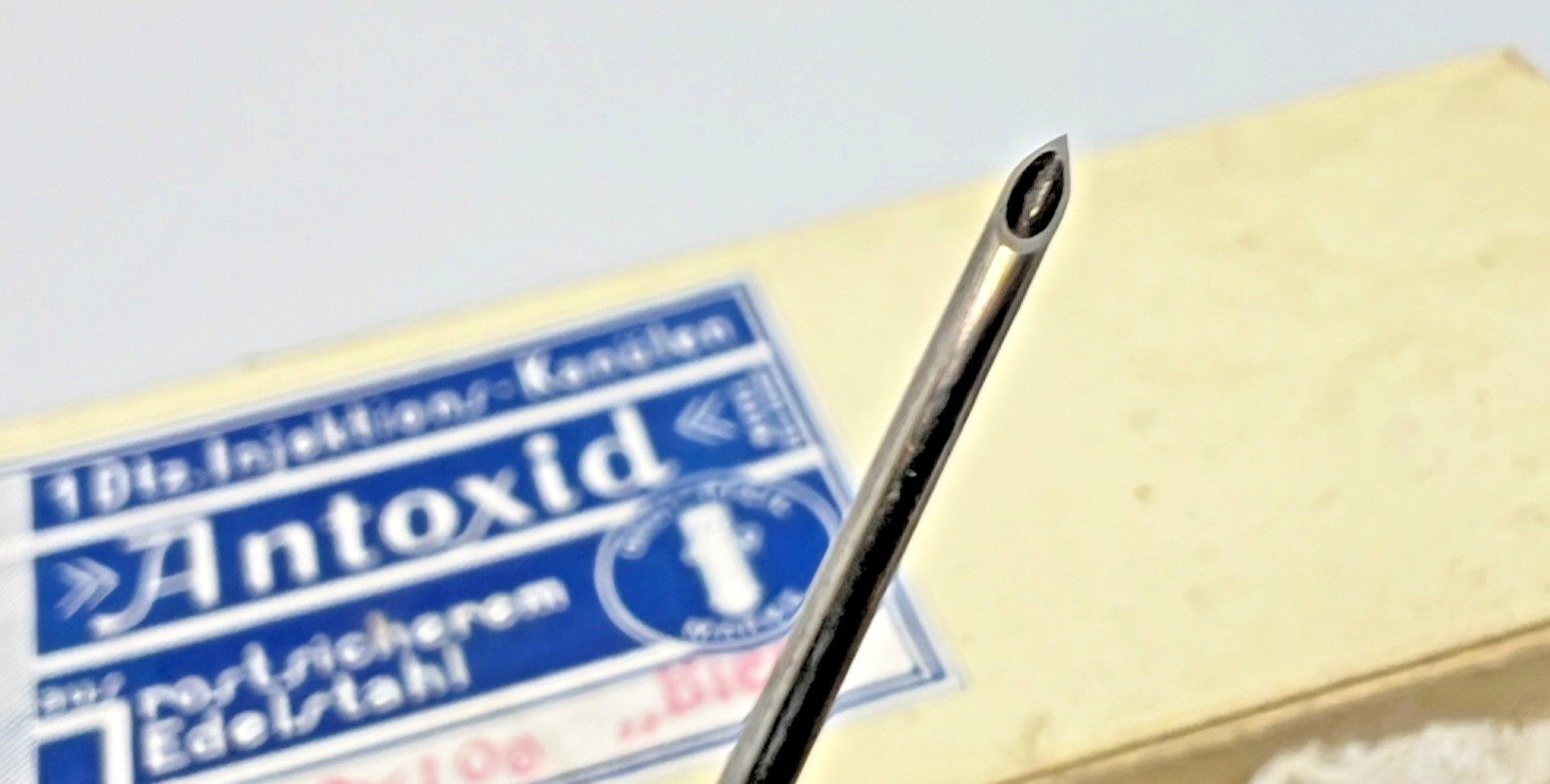 2x Big Antique Medical Blood Letting Surgery Transfusion Needles Trockar 5.5''