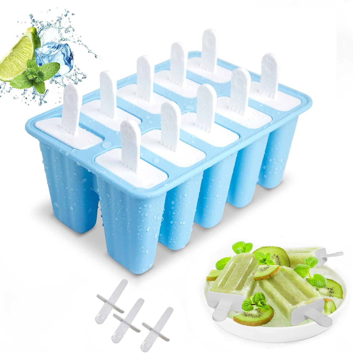 10-Cavity Silicone Popsicle Molds DIY Ice Pop Maker Ice Crea Molds