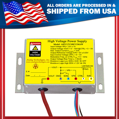 AHV12V10KV1MAW High Voltage DC-DC Power Supply 12VDC Input 10kV 1mA Output