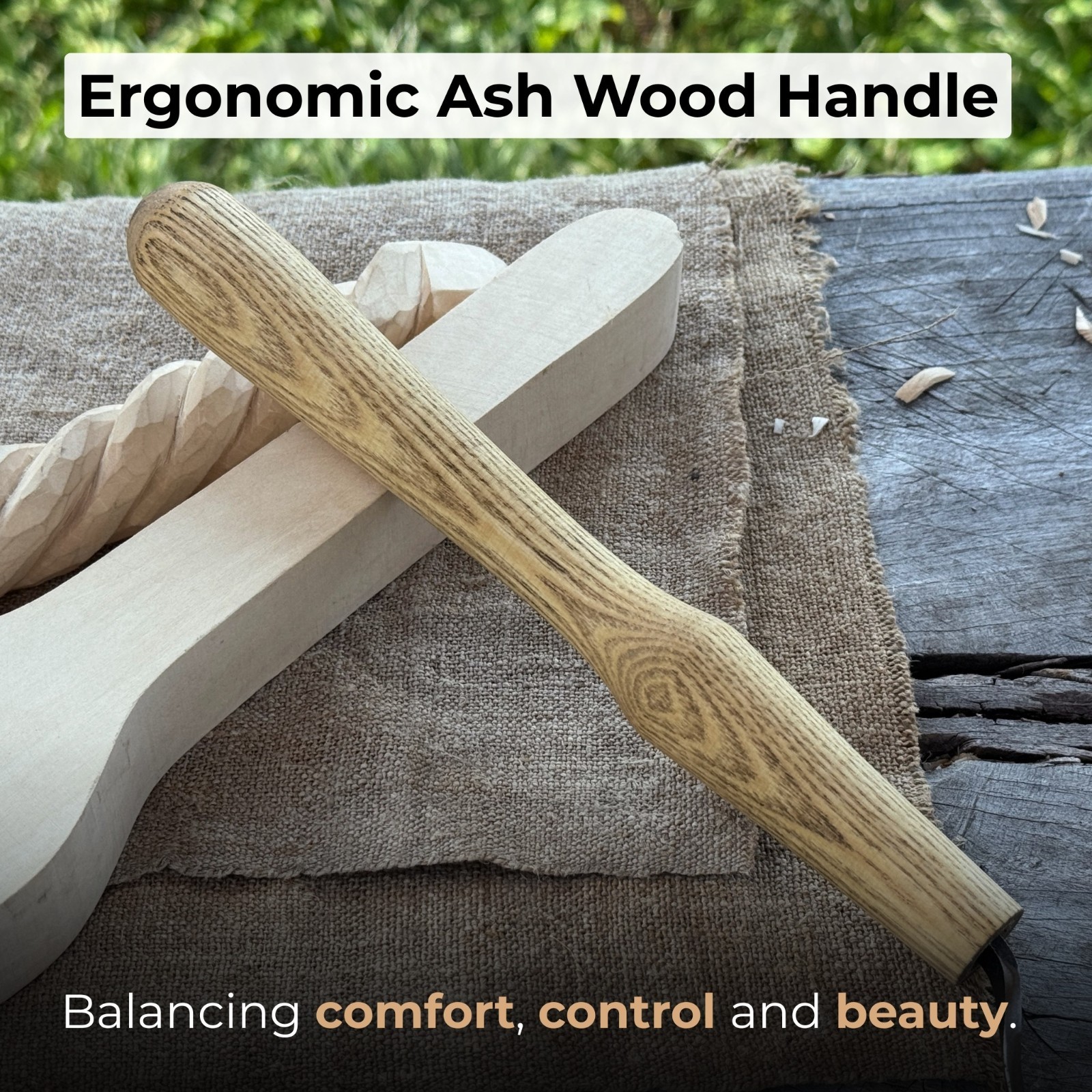 Long Hook Carving Knife 2.36'' Blade For Bowls Spoons Carbon Steel Ash Handle