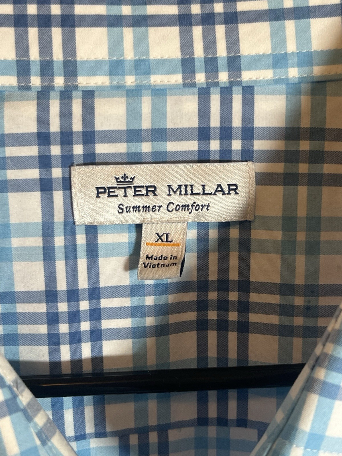 Peter Millar Men's Button Down Shirt XL White Blue Checkered