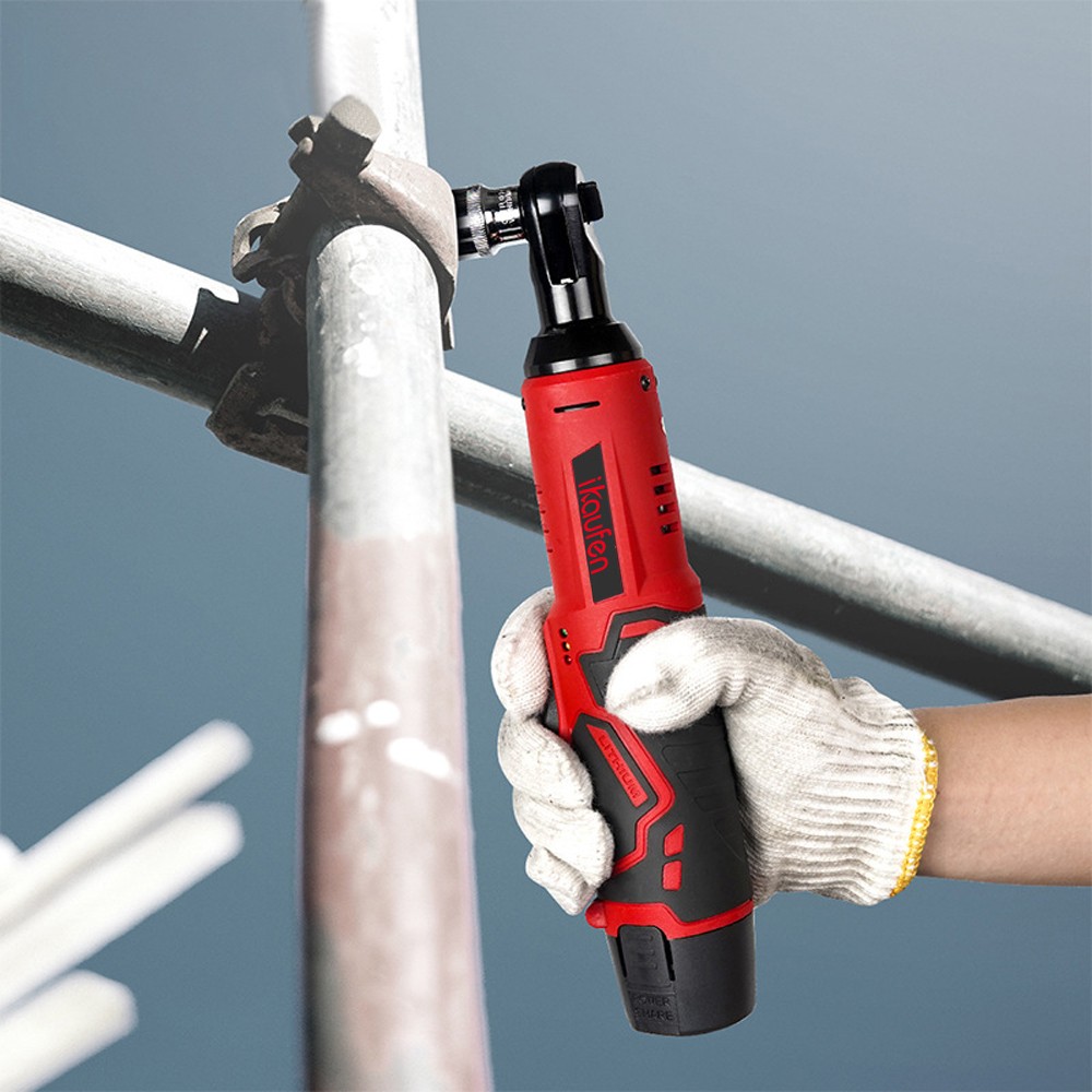 Cordless Ratchet 3/8\" Right Angle Wrench Impact Power Tool /2Battery 4Socket B4